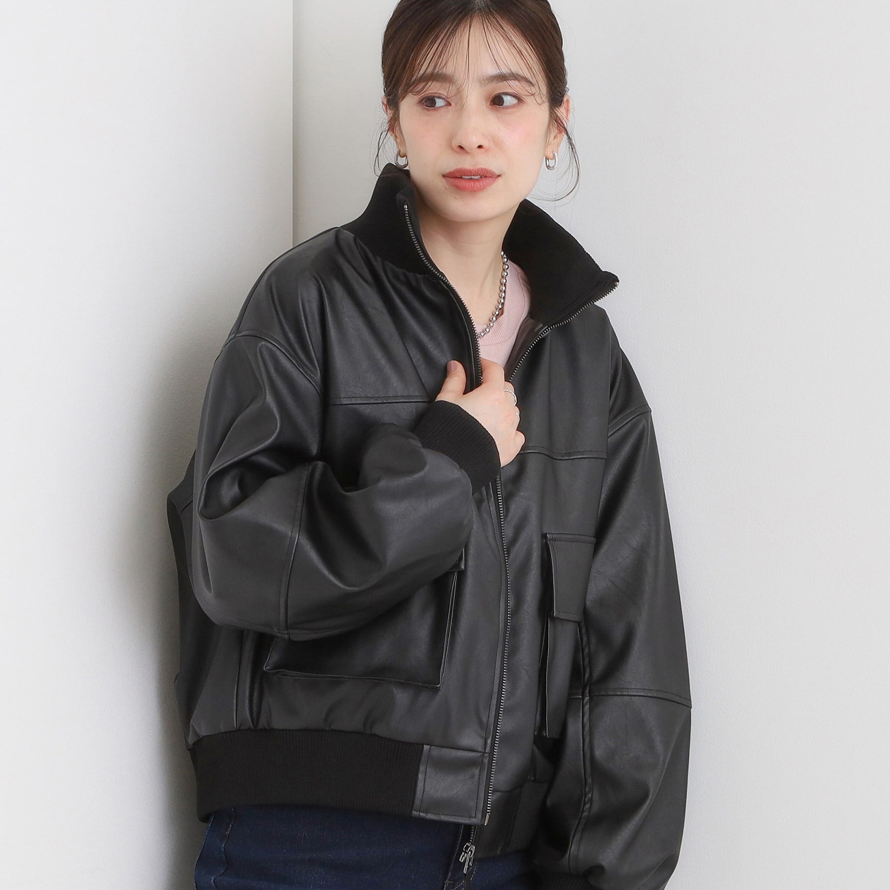 キューティーブロンド Cutie Blonde レザー調リブブルゾン （ブラック(019)） ブラック(019)