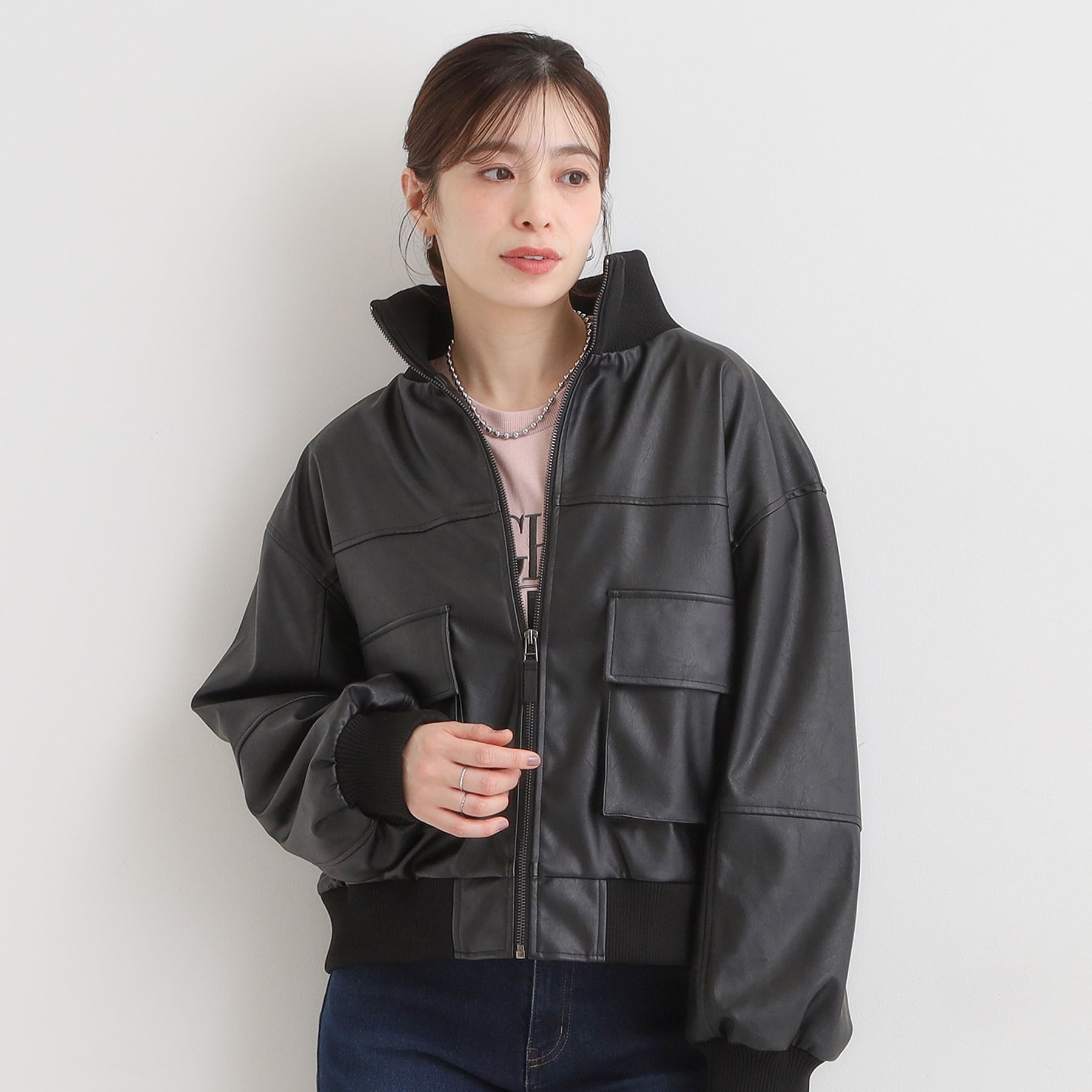 キューティーブロンド Cutie Blonde レザー調リブブルゾン （ブラック(019)） ブラック(019)