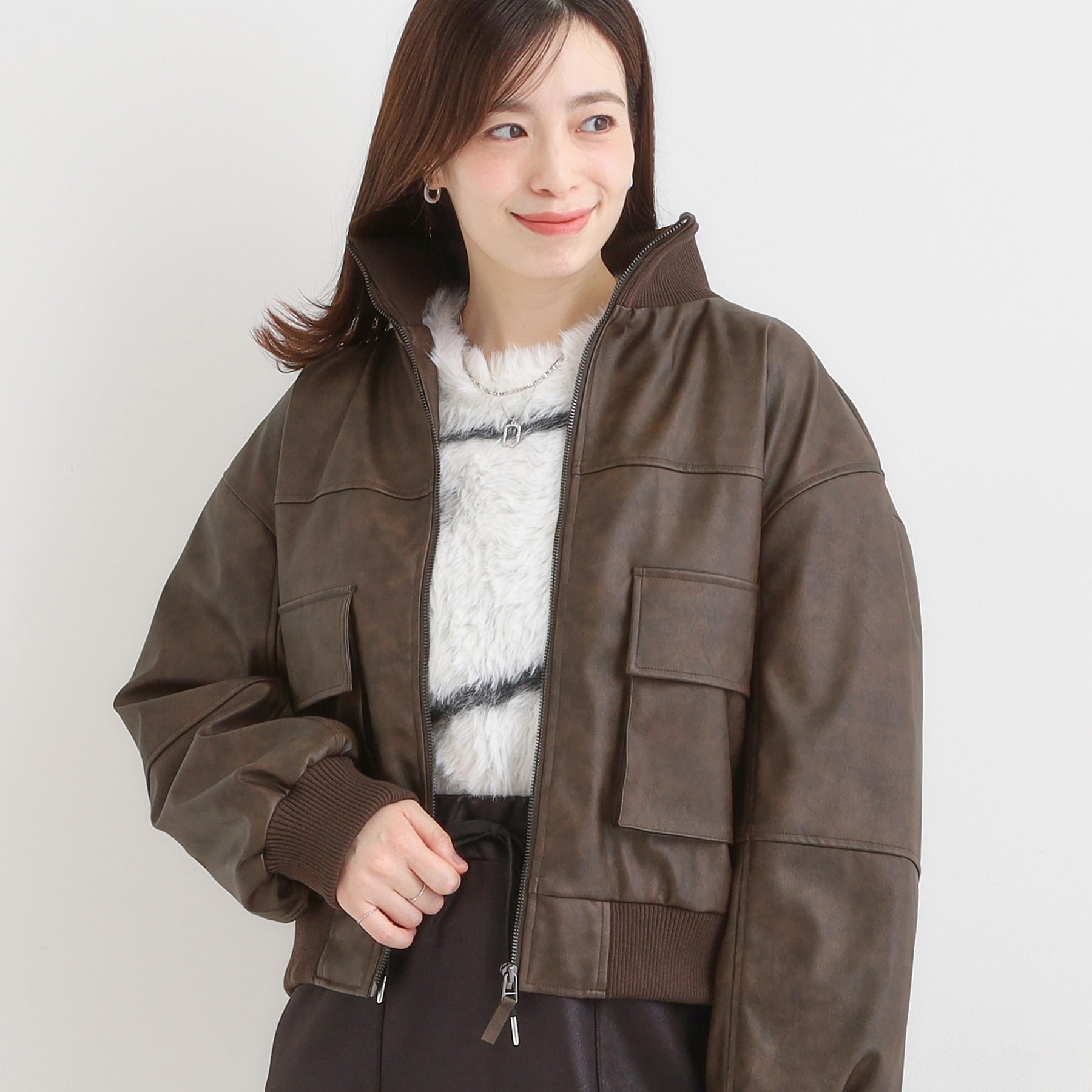 キューティーブロンド Cutie Blonde レザー調リブブルゾン （ブラウン(043)） ブラウン(043)