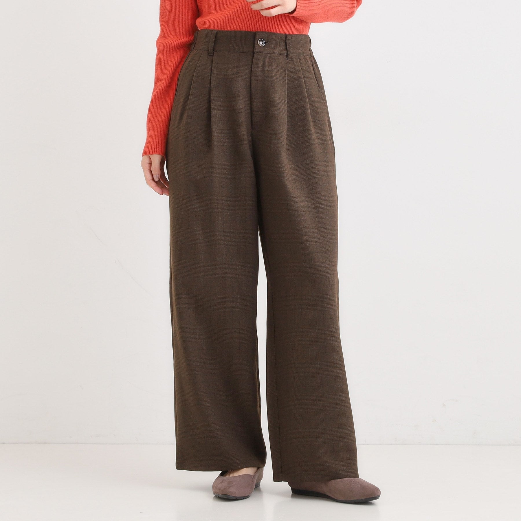 キューティーブロンド Cutie Blonde 【セットアップ可】チェック柄タックワイドパンツ （ブラウン(243)） ブラウン(243)