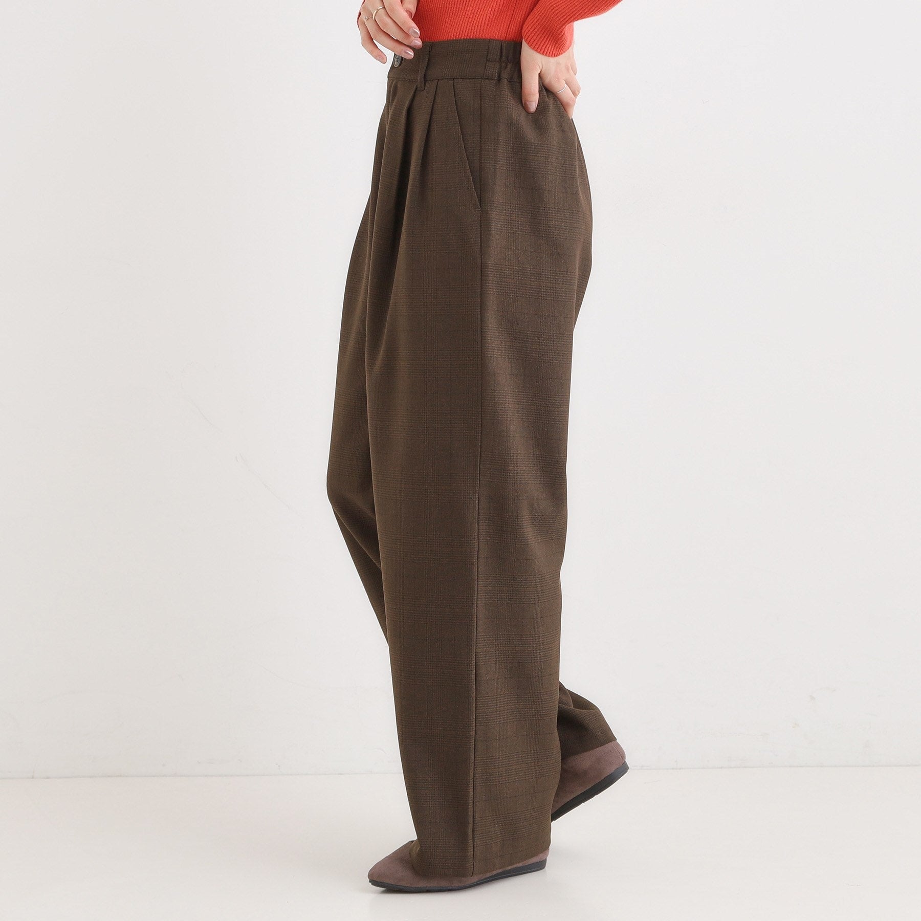 キューティーブロンド Cutie Blonde 【セットアップ可】チェック柄タックワイドパンツ （ブラウン(243)） ブラウン(243)