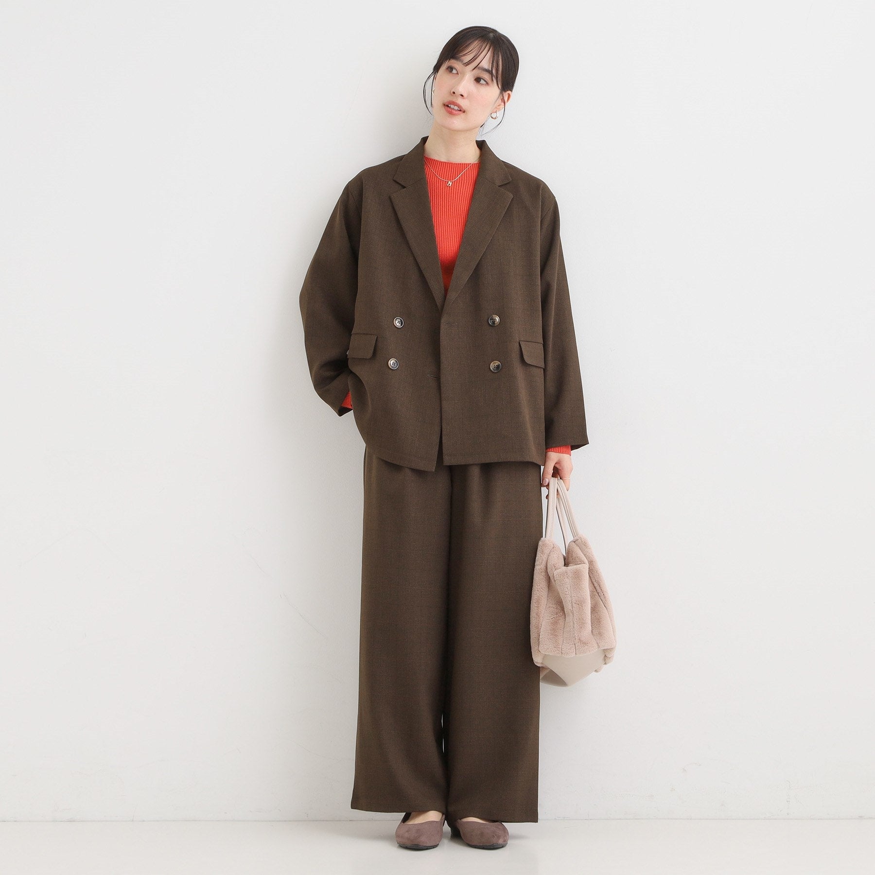 キューティーブロンド Cutie Blonde 【セットアップ可】チェック柄タックワイドパンツ （ブラウン(243)） ブラウン(243)