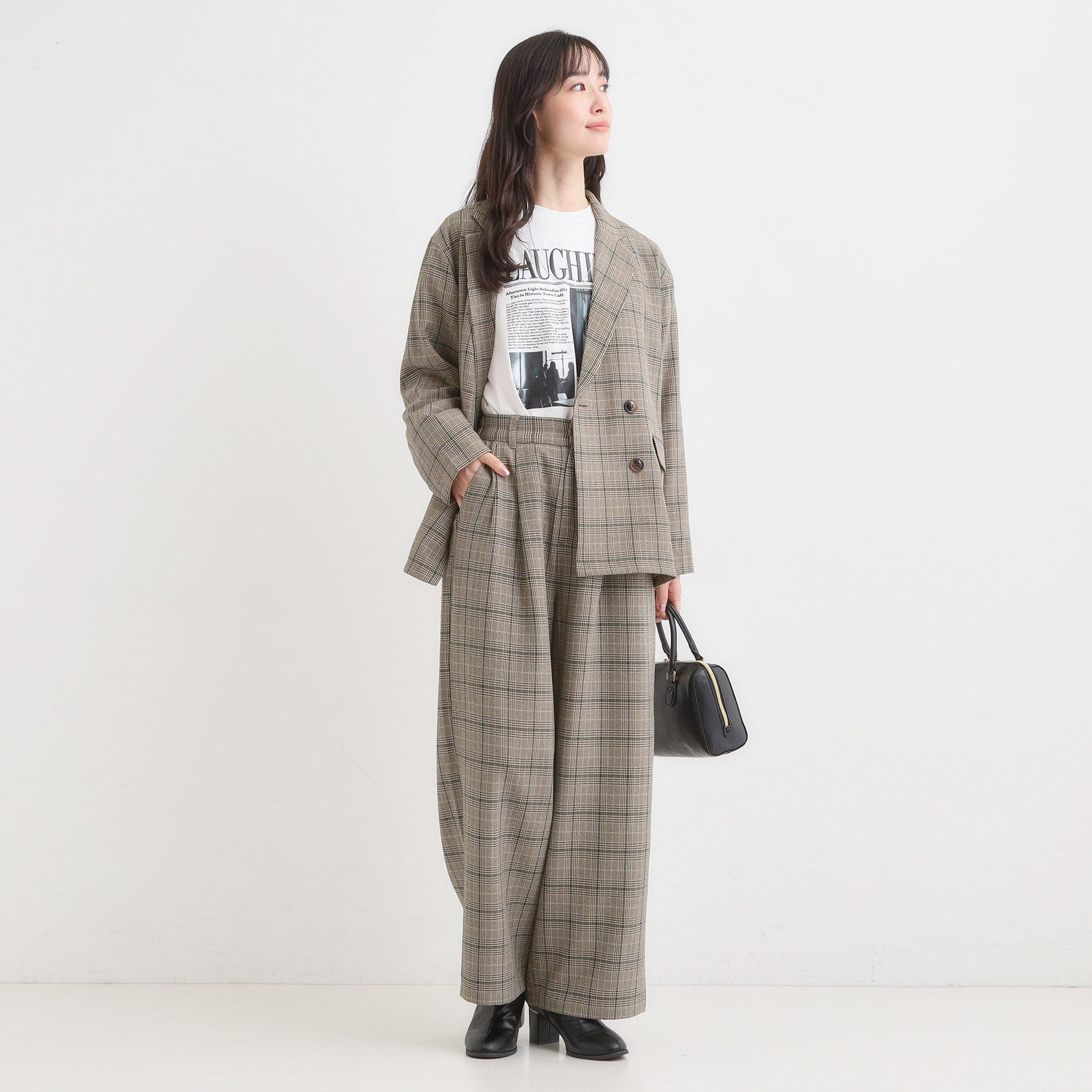 キューティーブロンド Cutie Blonde 【セットアップ可】チェック柄タックワイドパンツ （ブラウン(243)） ブラウン(243)