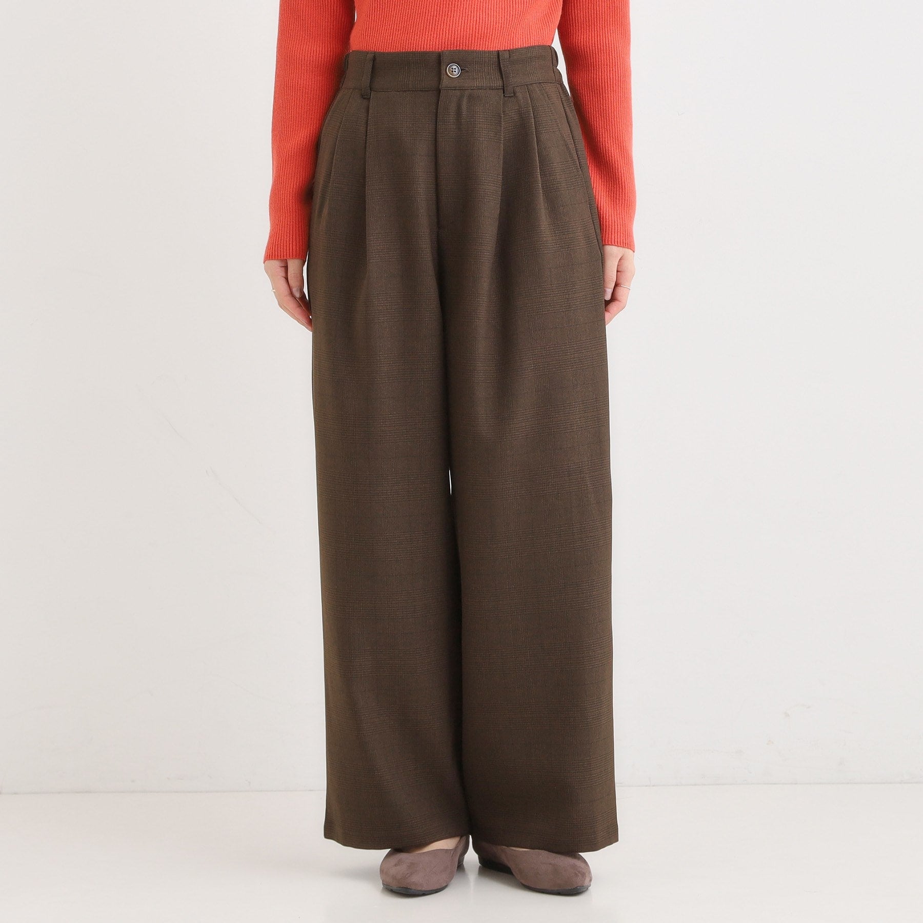 キューティーブロンド Cutie Blonde 【セットアップ可】チェック柄タックワイドパンツ （ブラウン(243)） ブラウン(243)