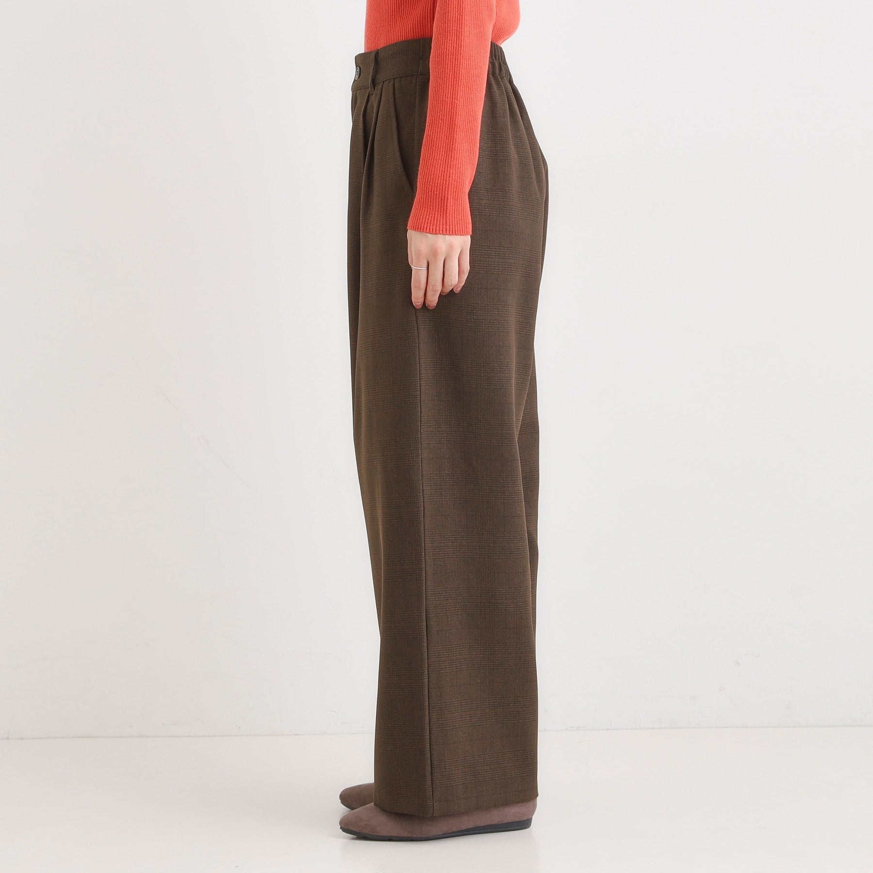 キューティーブロンド Cutie Blonde 【セットアップ可】チェック柄タックワイドパンツ （ブラウン(243)） ブラウン(243)