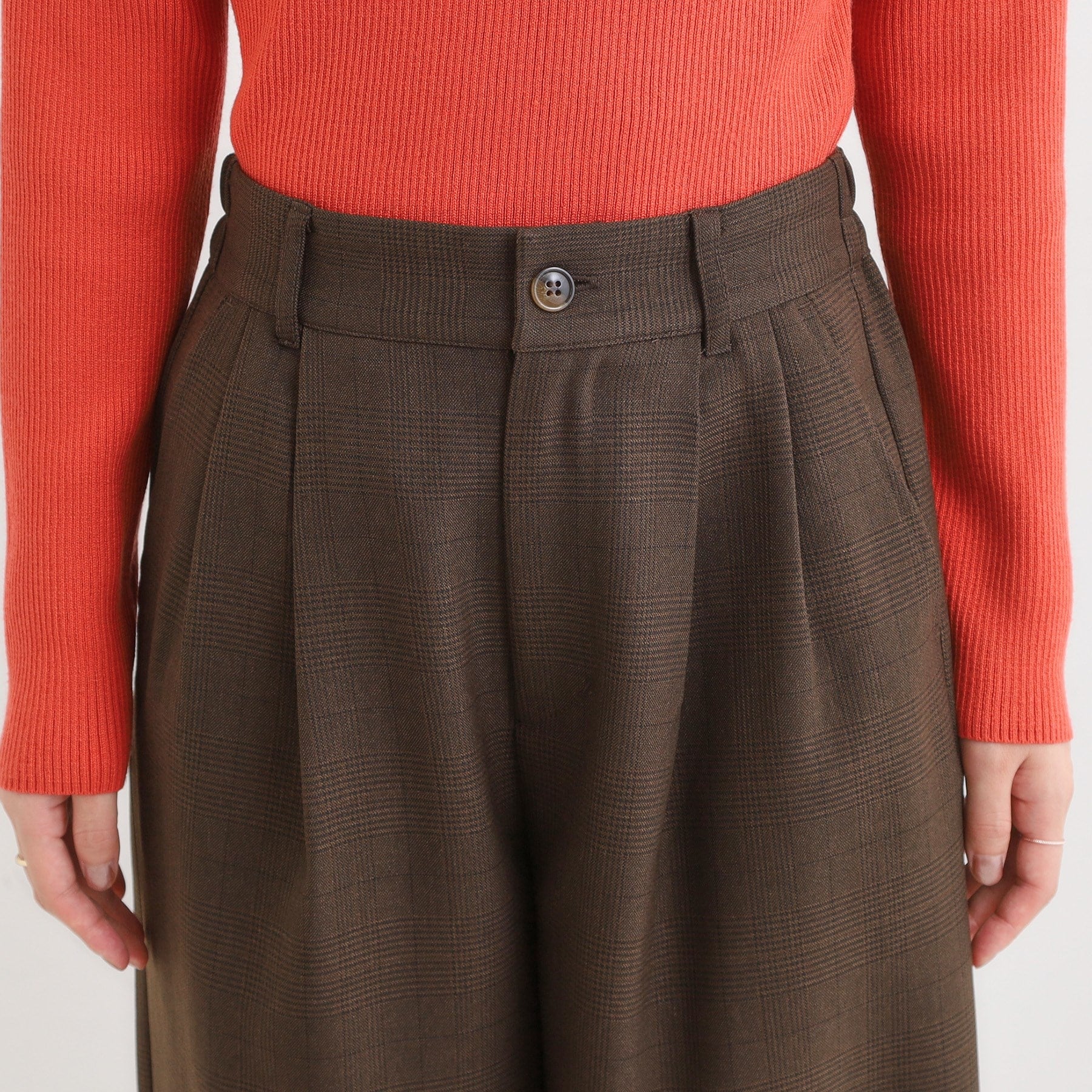 キューティーブロンド Cutie Blonde 【セットアップ可】チェック柄タックワイドパンツ （ブラウン(243)） ブラウン(243)