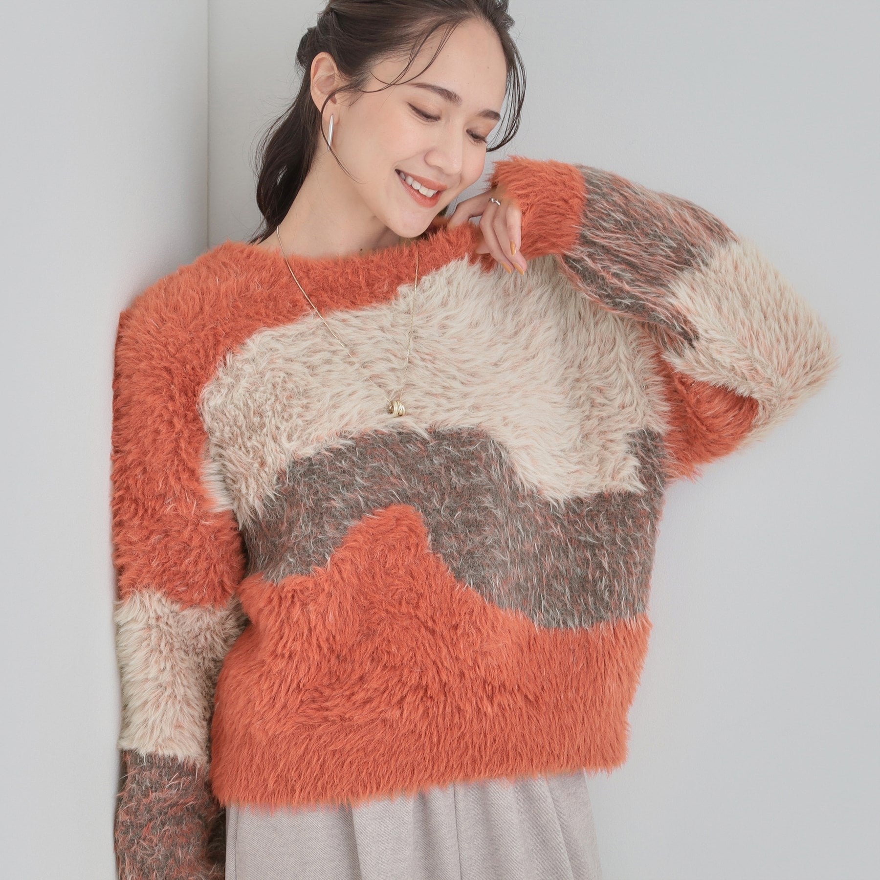 キューティーブロンド Cutie Blonde 柄アソート ロングフェザーニット （オレンジ(567)） オレンジ(567)