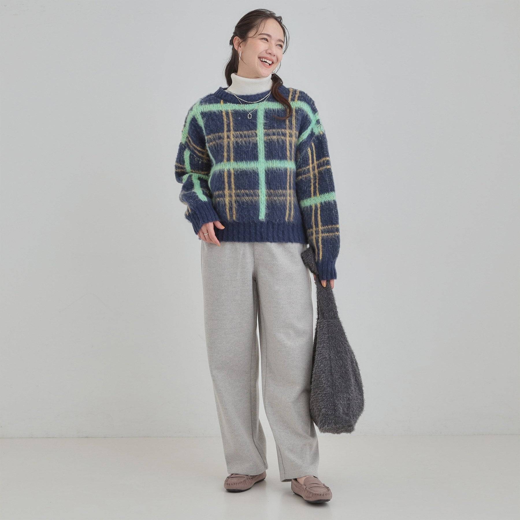 キューティーブロンド Cutie Blonde チェック柄ふわふわニット （ネイビー(294)） ネイビー(294)