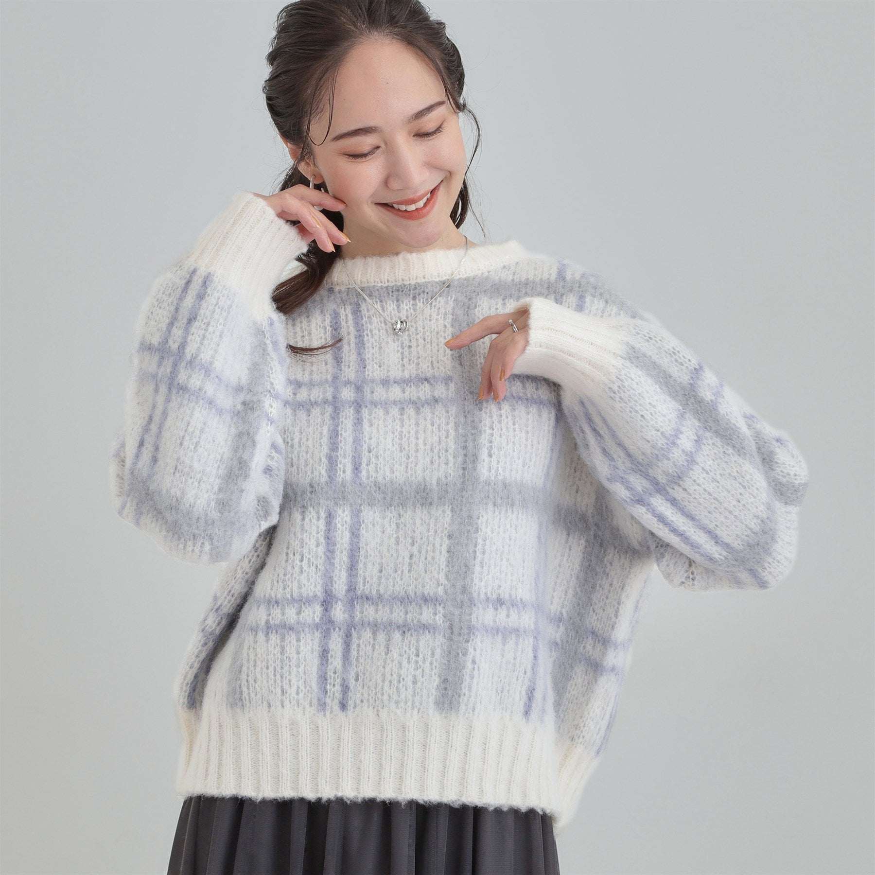 キューティーブロンド Cutie Blonde チェック柄ふわふわニット （ホワイト(201)） ホワイト(201)