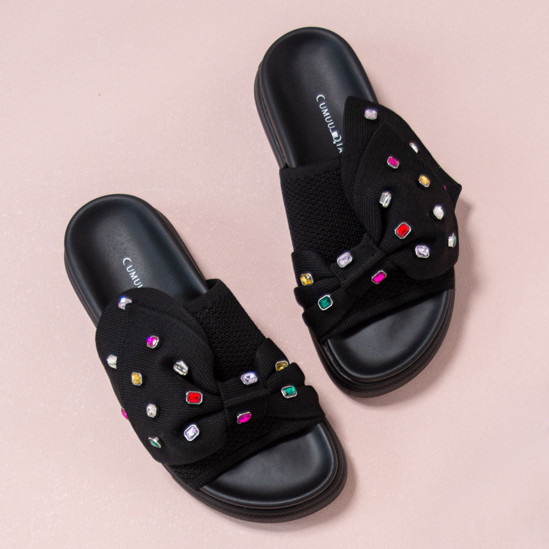 クムウ_ダイアナ CUMUU_DIANA 【撥水加工】大ぶりリボンニットサンダル （黒生地） 黒生地