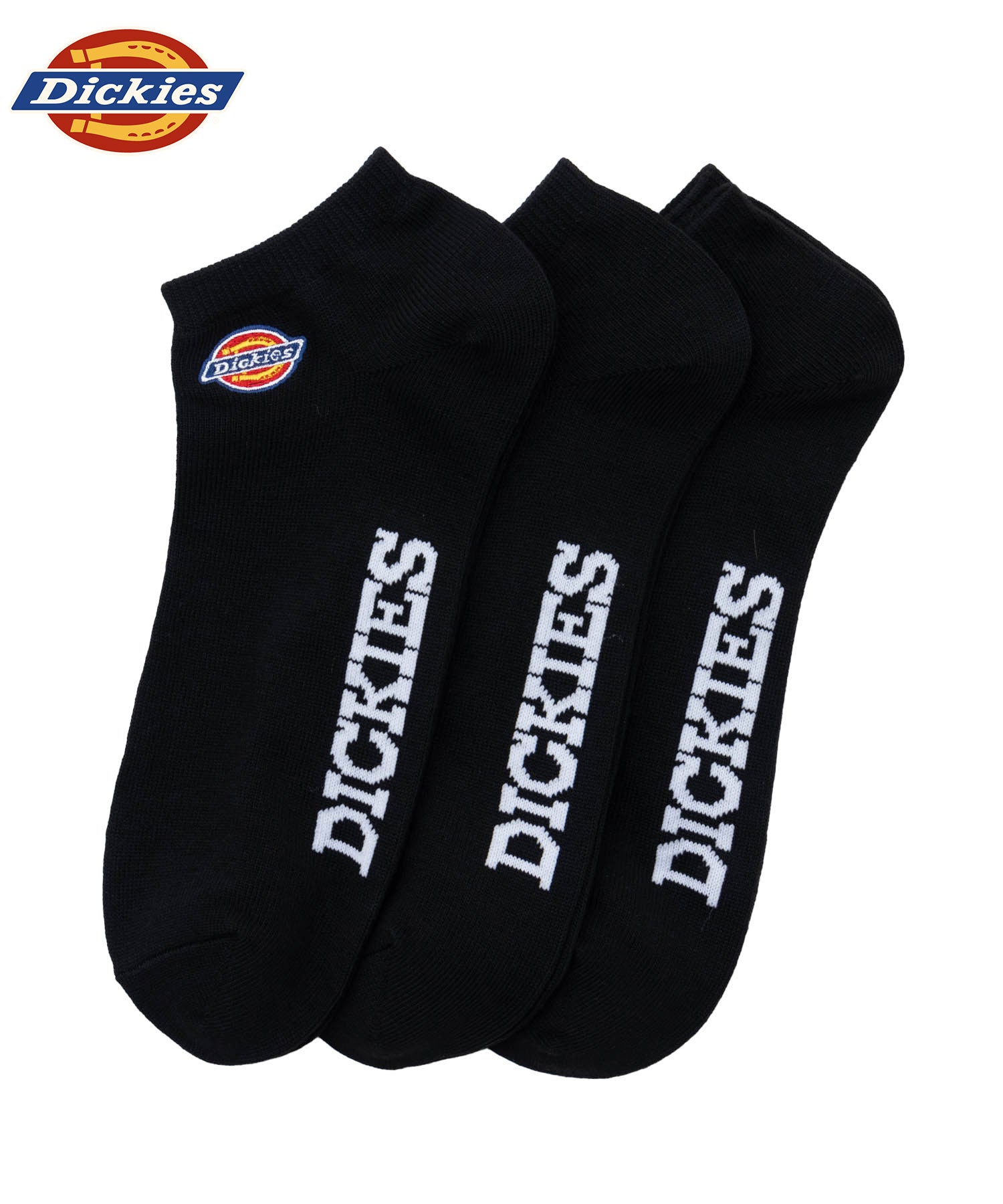 ディッキーズ Dickies アンクルソックス ロゴ平編み刺繍 3足組 （ブラック） ブラック