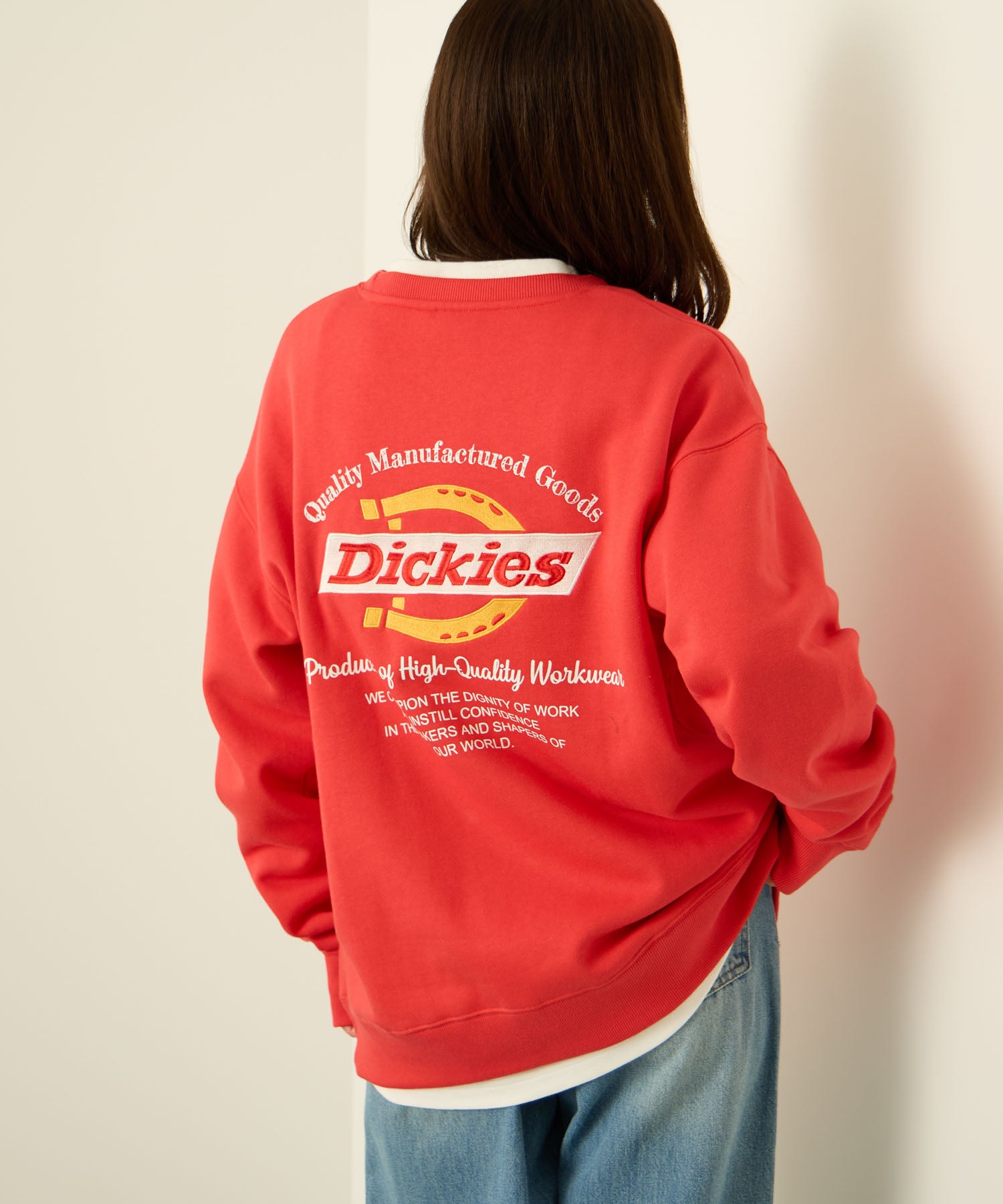 ディッキーズ Dickies 裏起毛刺繍トレーナー （レッド） レッド