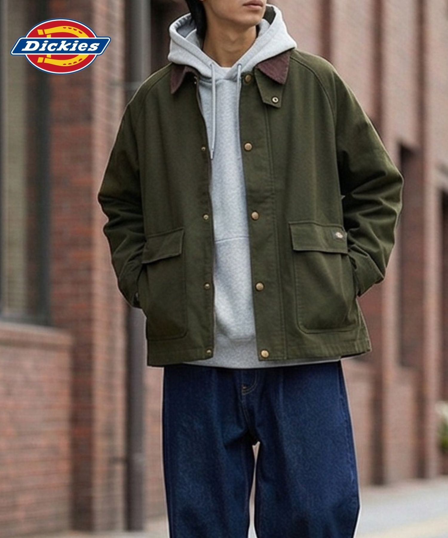 ディッキーズ Dickies 襟コーデュロイ ダックキャンバス ワークジャケット（ブラック） ブラック