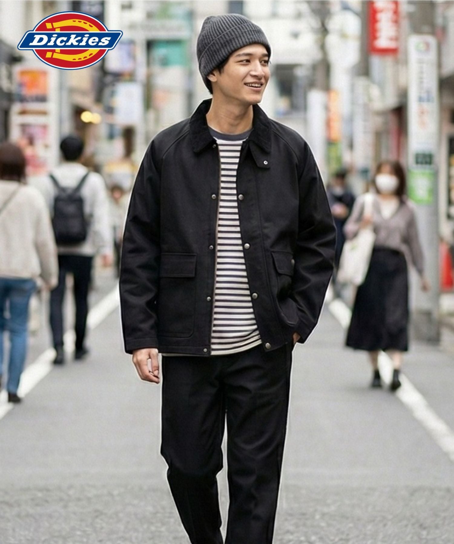 ディッキーズ Dickies 襟コーデュロイ ダックキャンバス ワークジャケット（ブラック） ブラック