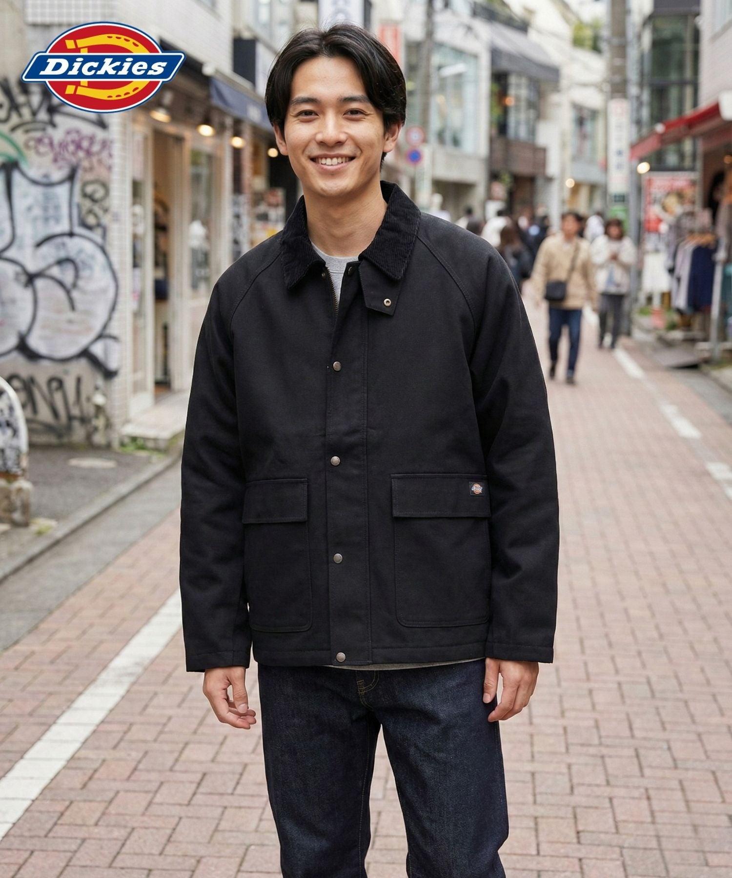 ディッキーズ Dickies 襟コーデュロイ ダックキャンバス ワークジャケット（ブラック） ブラック