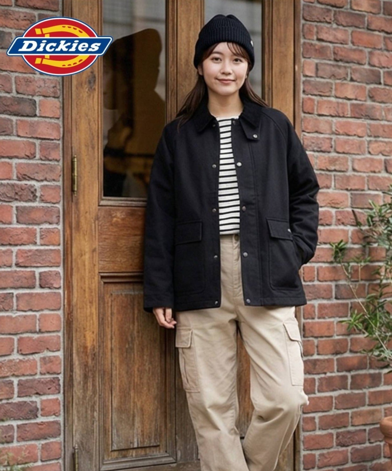 ディッキーズ Dickies 襟コーデュロイ ダックキャンバス ワークジャケット（ブラック） ブラック
