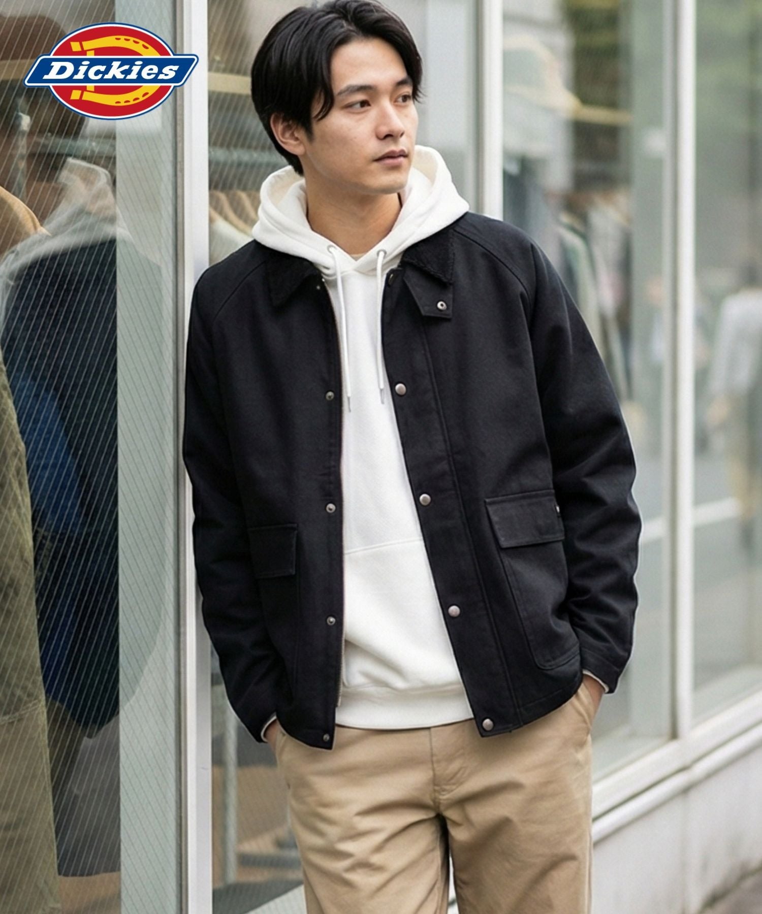 ディッキーズ Dickies 襟コーデュロイ ダックキャンバス ワークジャケット（ブラック） ブラック