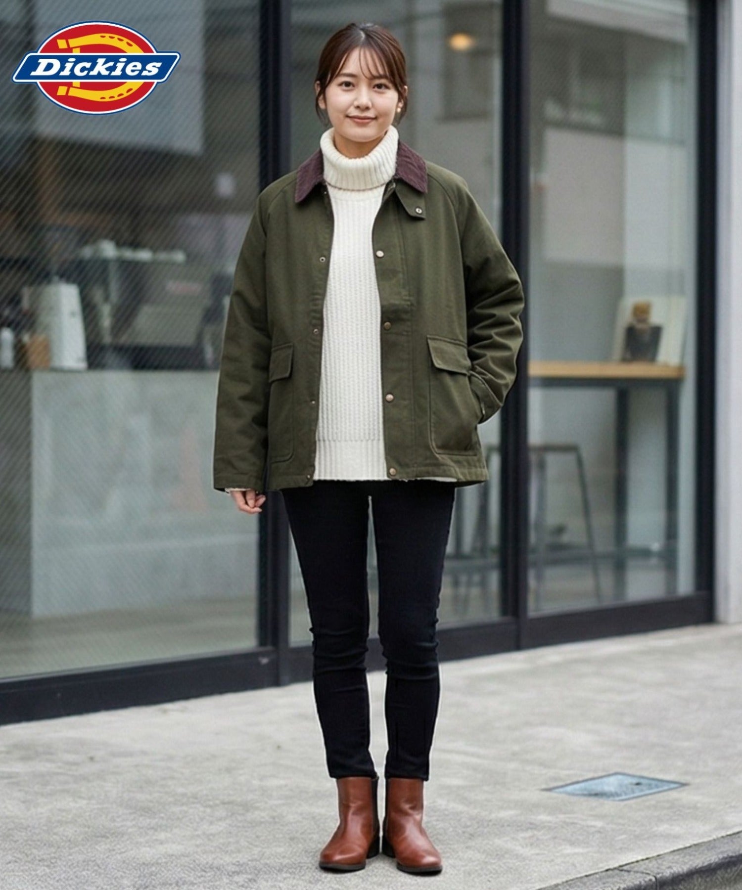 ディッキーズ Dickies 襟コーデュロイ ダックキャンバス ワークジャケット（ブラック） ブラック