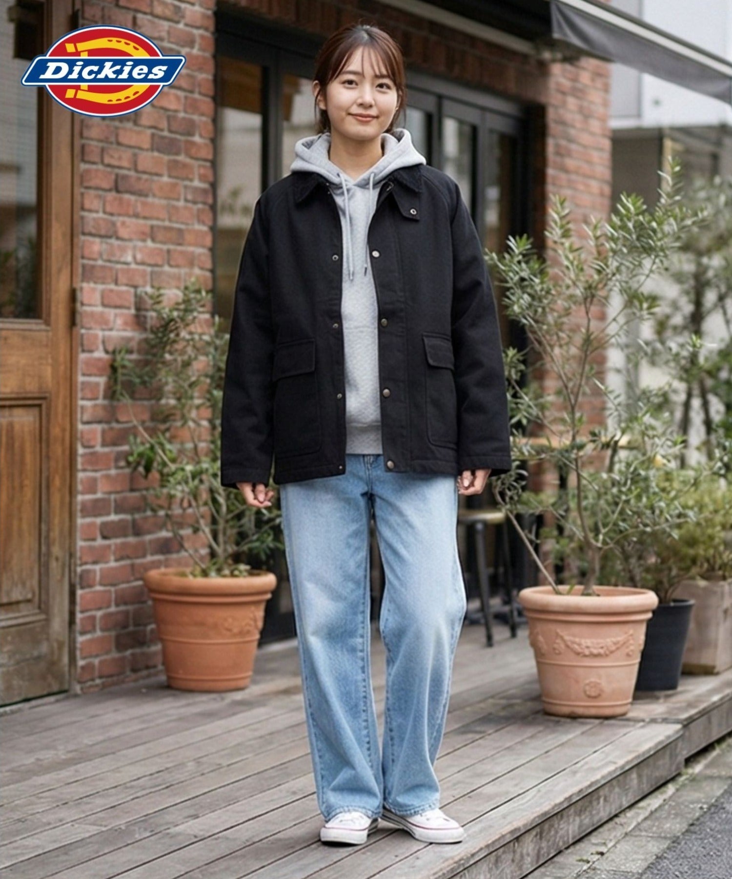 ディッキーズ Dickies 襟コーデュロイ ダックキャンバス ワークジャケット（ブラック） ブラック
