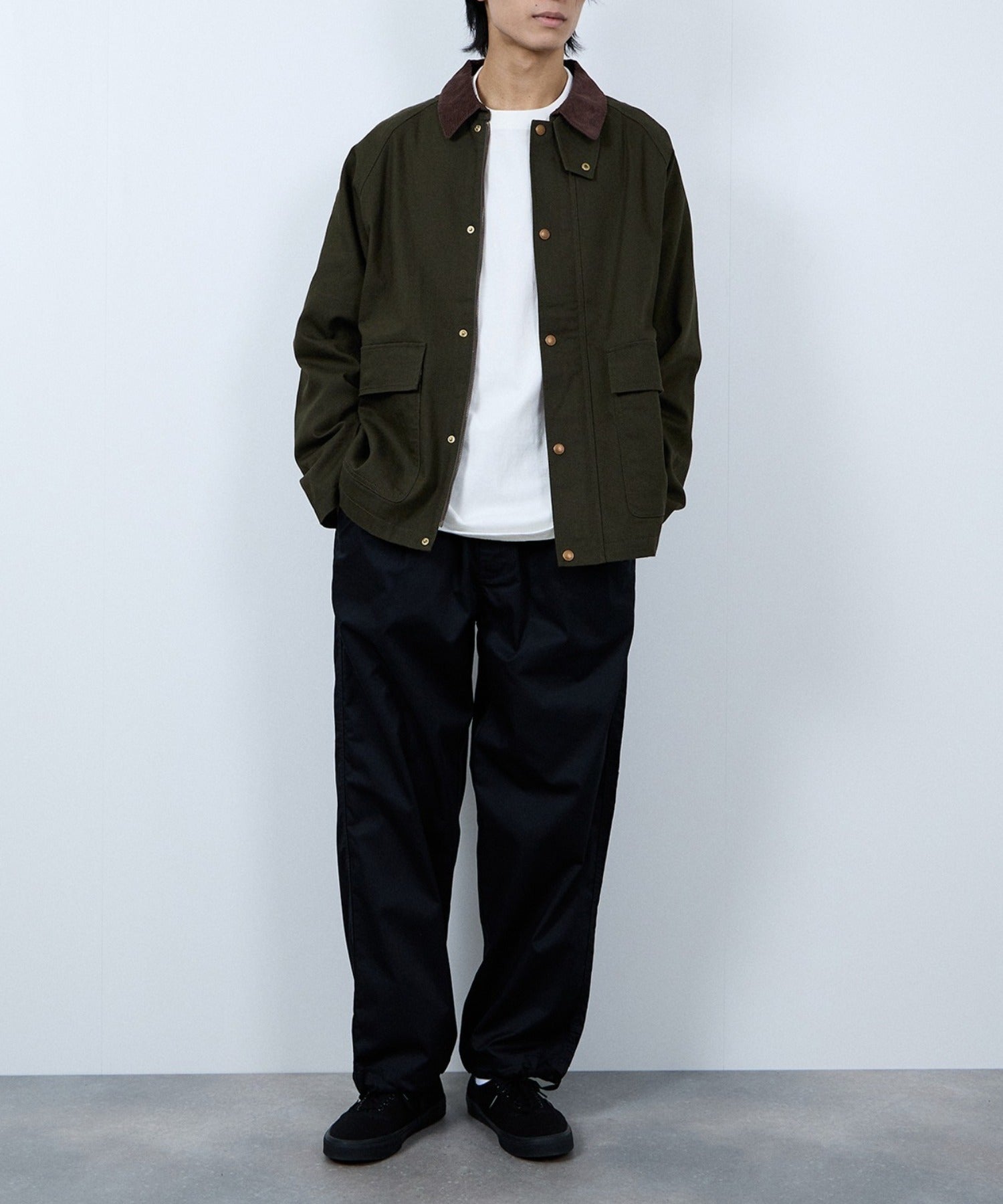 ディッキーズ Dickies 襟コーデュロイ ダックキャンバス ワークジャケット（ブラック） ブラック