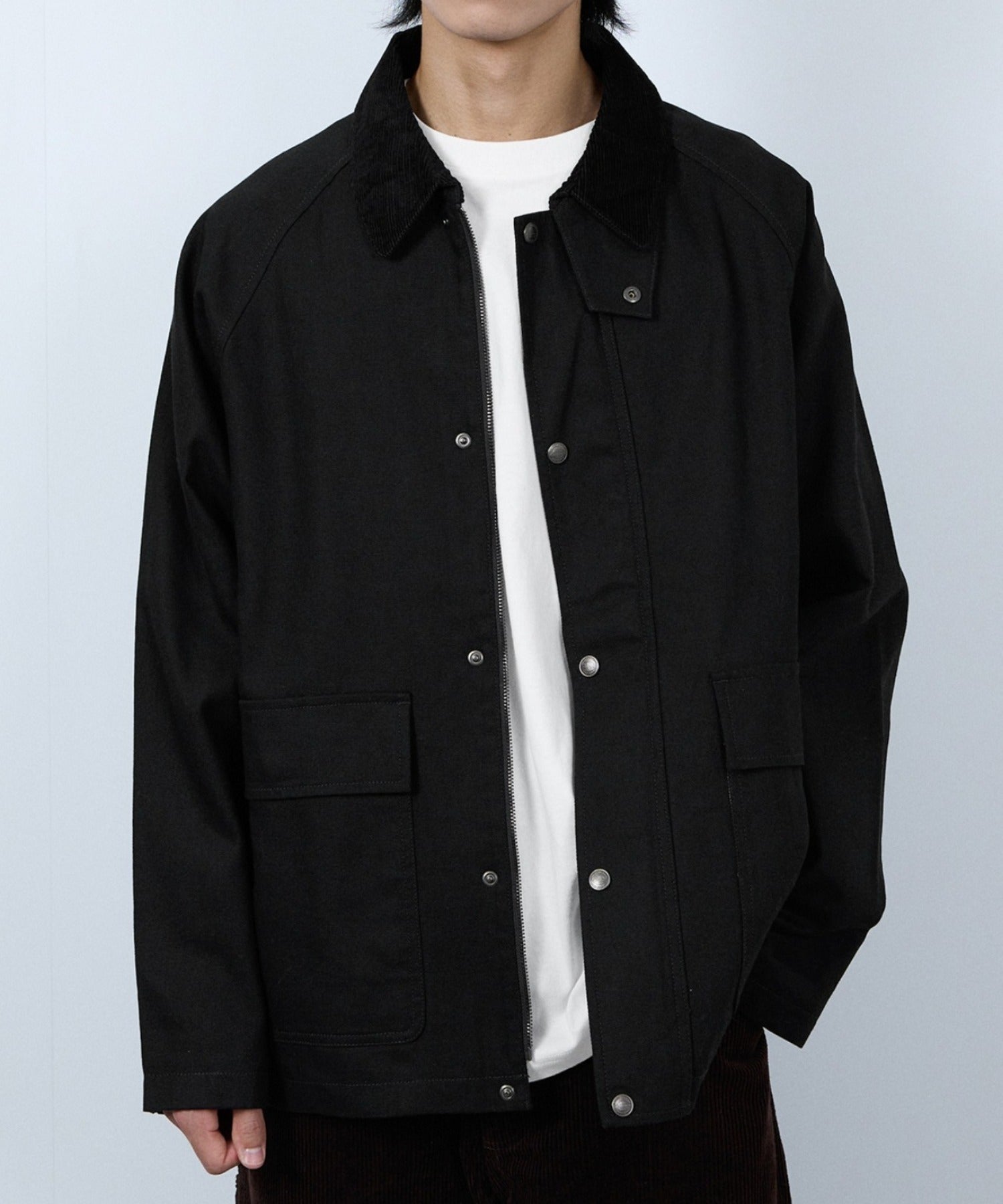 ディッキーズ Dickies 襟コーデュロイ ダックキャンバス ワークジャケット（ブラック） ブラック