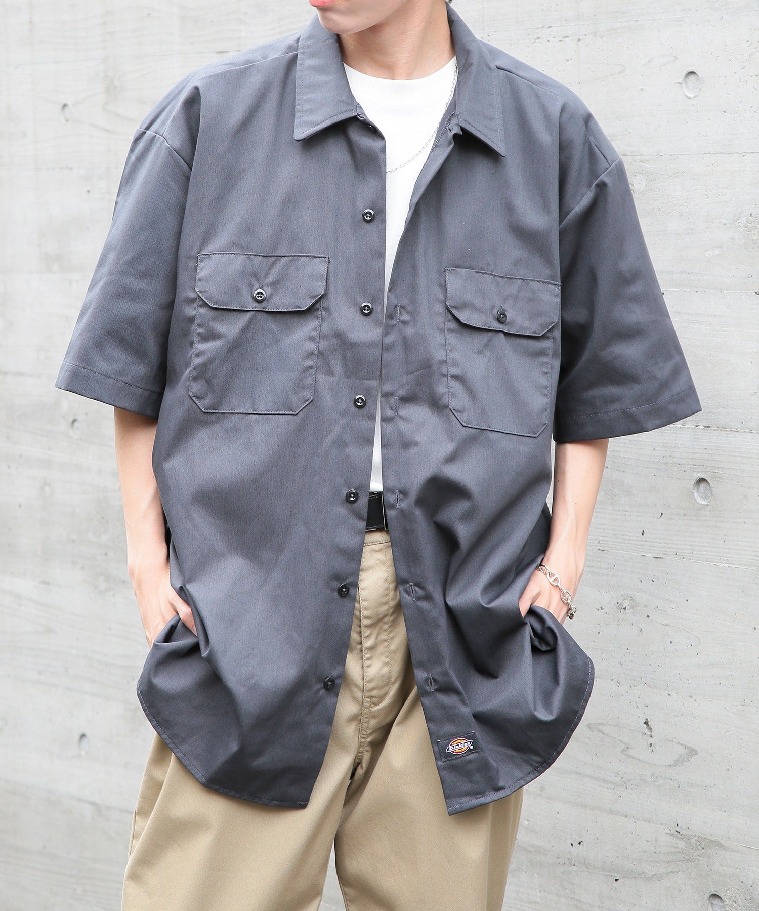 ディッキーズ Dickies 【Dickies / ディッキーズ】SHIRTS SSFQ シャツ 羽織 半袖 ワークシャツ ロゴ ワンポイント ミドル丈 1574