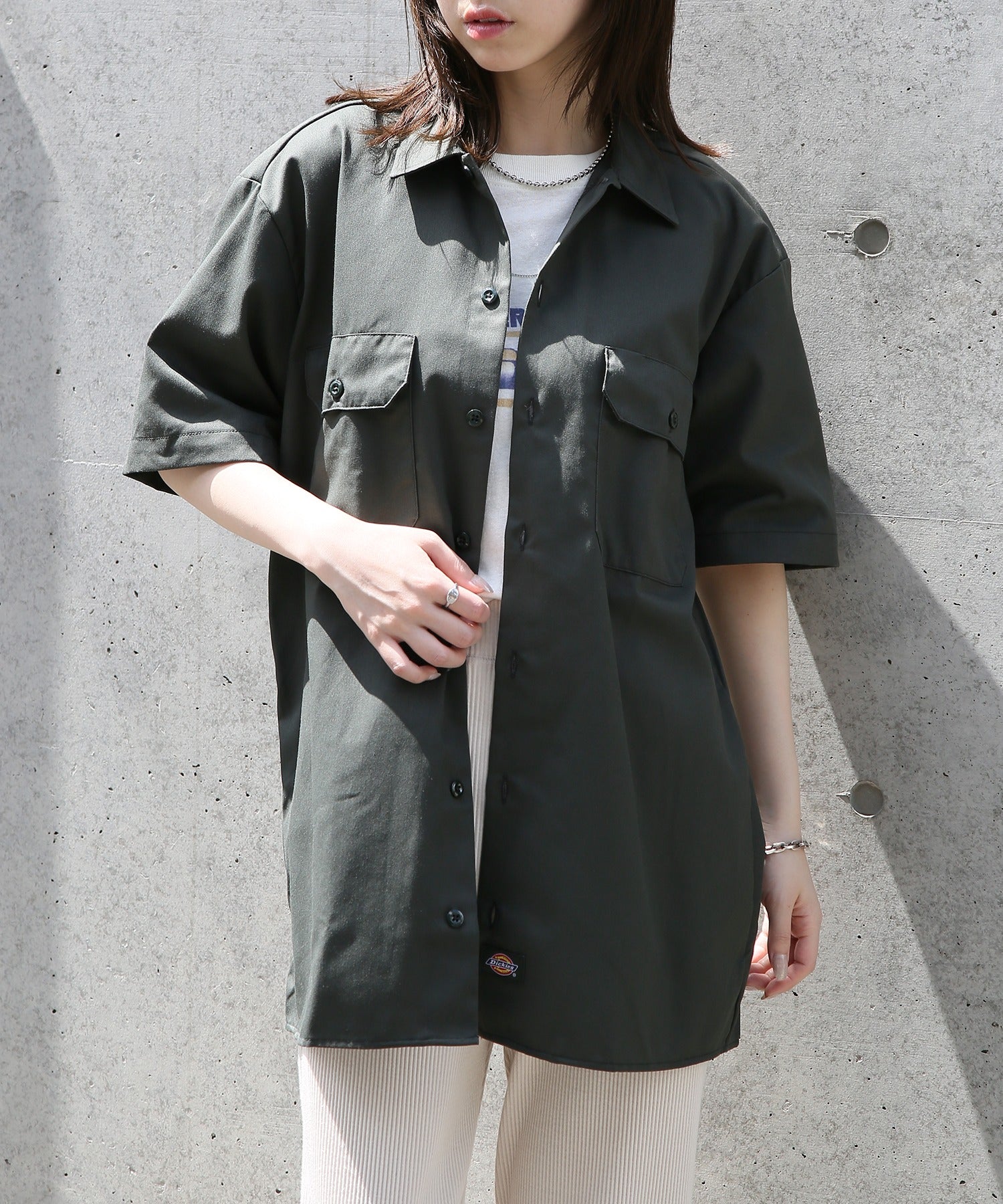 ディッキーズ Dickies 【Dickies / ディッキーズ】SHIRTS SSFQ シャツ 羽織 半袖 ワークシャツ ロゴ ワンポイント ミドル丈 1574