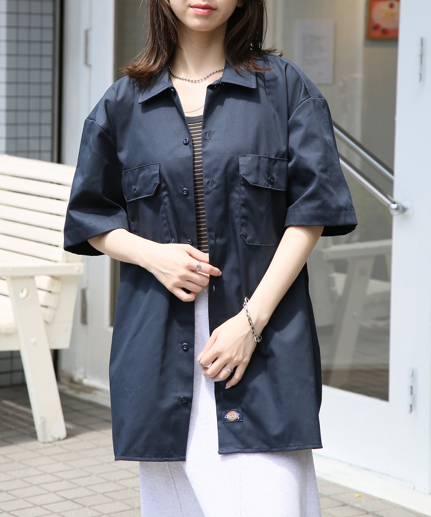 ディッキーズ Dickies 【Dickies / ディッキーズ】SHIRTS SSFQ シャツ 羽織 半袖 ワークシャツ ロゴ ワンポイント ミドル丈 1574