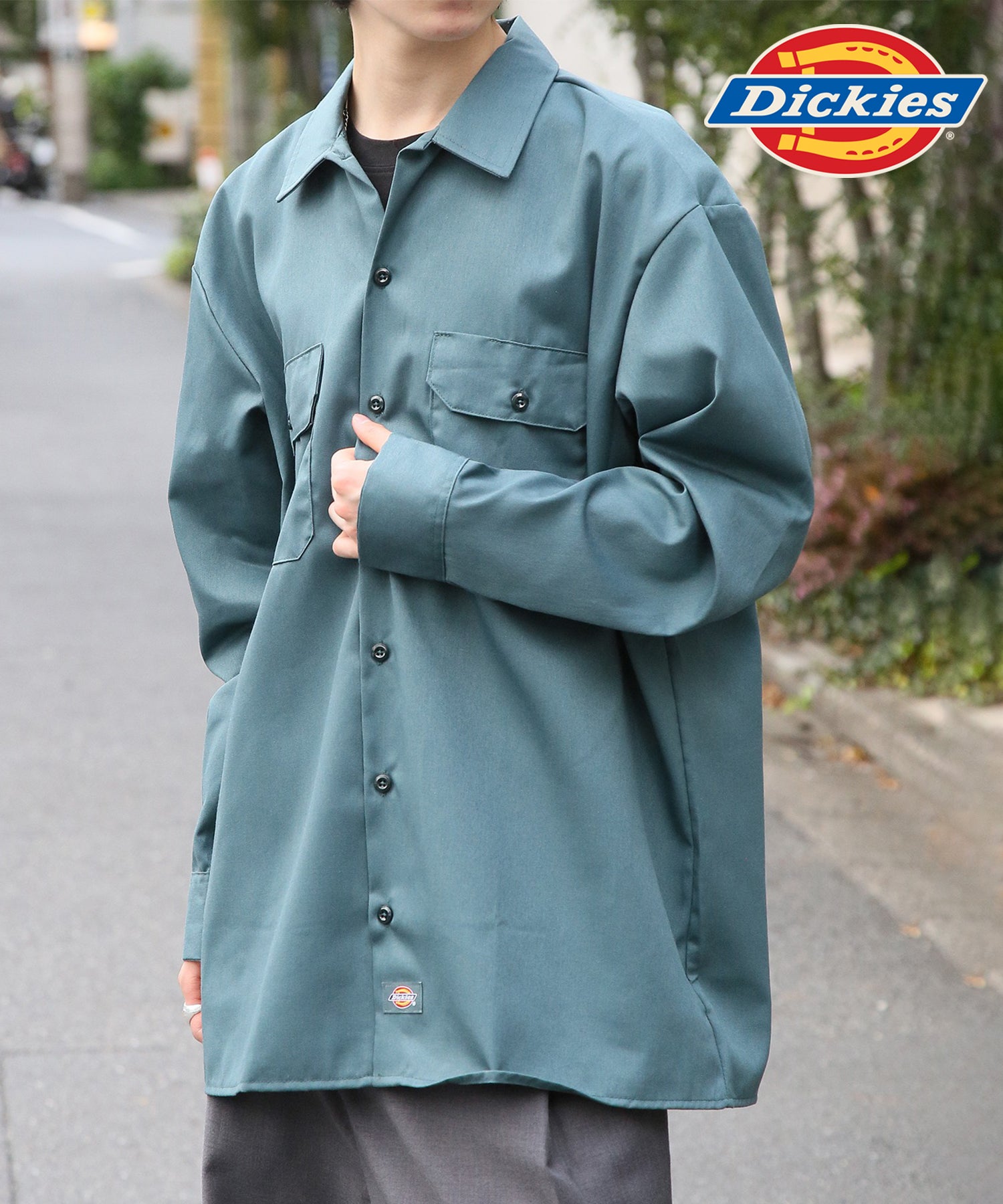ディッキーズ Dickies さっと羽織れる◎ 【Dickies / ディッキーズ】SHIRTS LSFQ シャツ 羽織り 長袖 ワークシャツ ワンポイント カジュアルシャツ 無地 574 （グリーン） グリーン