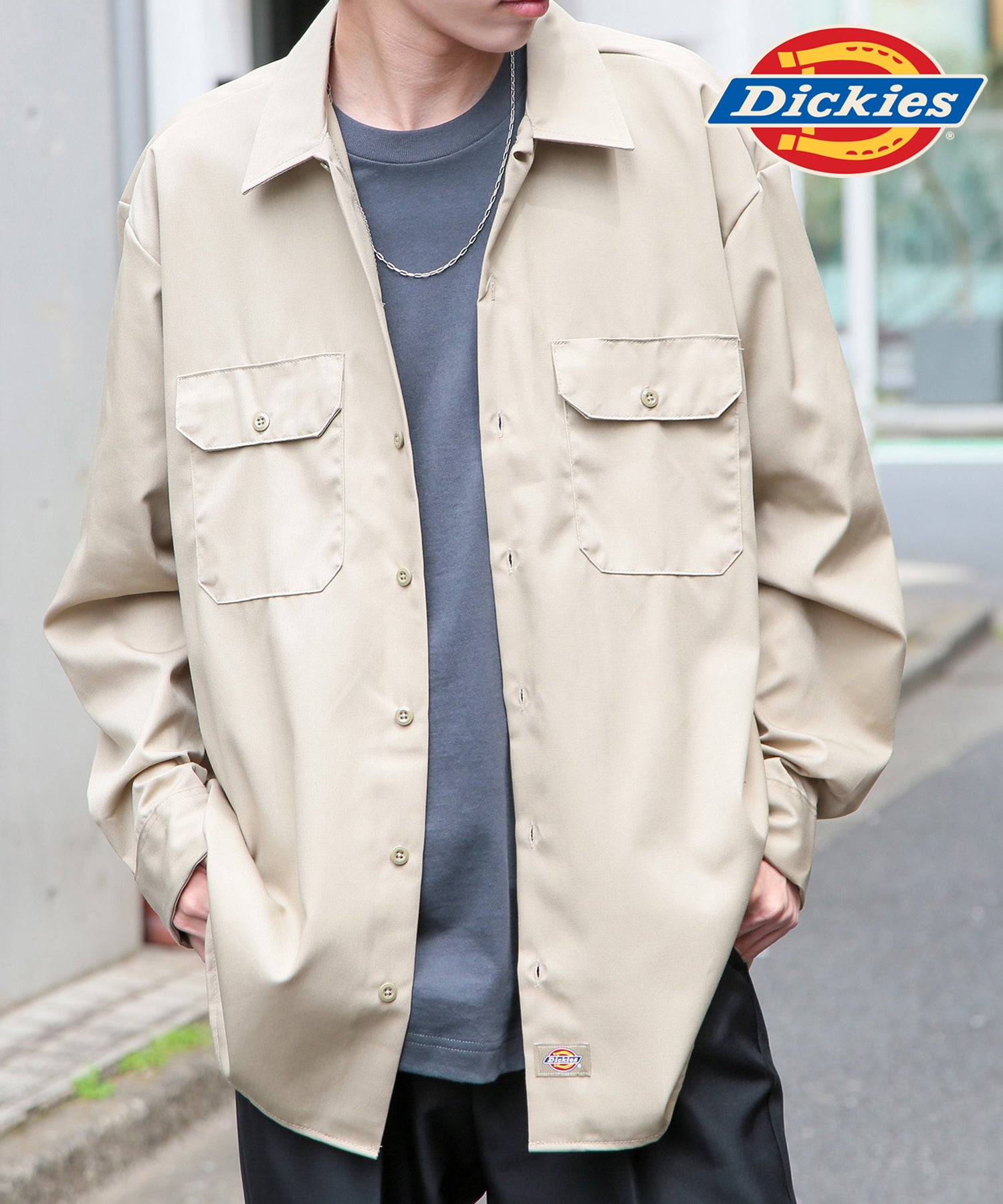ディッキーズ Dickies さっと羽織れる◎ 【Dickies / ディッキーズ】SHIRTS LSFQ シャツ 羽織り 長袖 ワークシャツ ワンポイント カジュアルシャツ 無地 574 （ベージュ系2） ベージュ系2