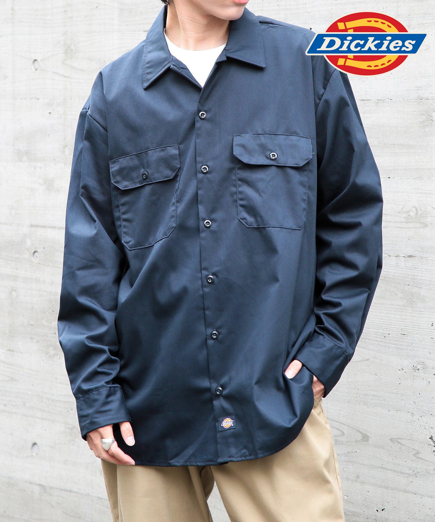 ディッキーズ Dickies さっと羽織れる◎ 【Dickies / ディッキーズ】SHIRTS LSFQ シャツ 羽織り 長袖 ワークシャツ ワンポイント カジュアルシャツ 無地 574 （ネイビー） ネイビー