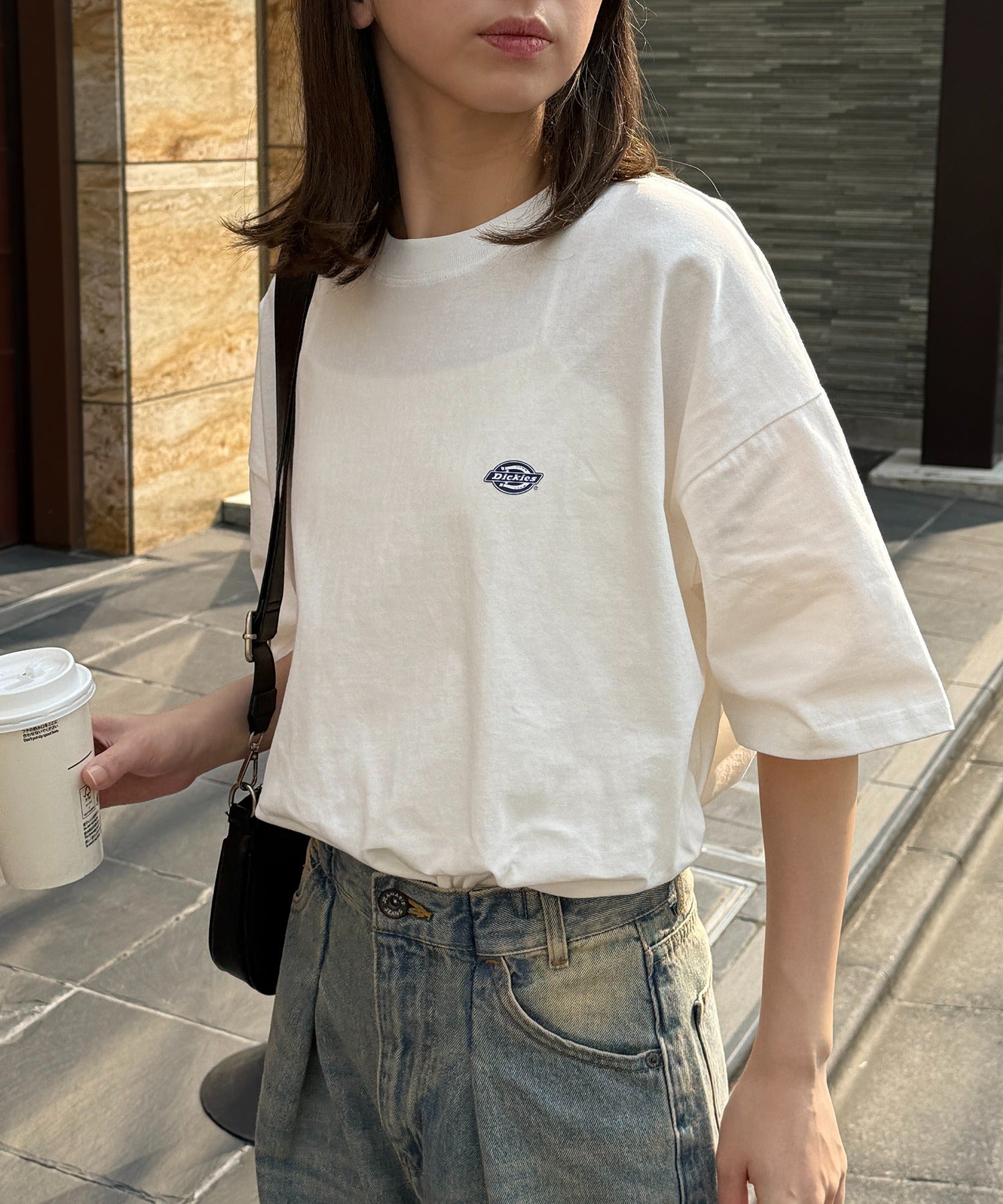 ディッキーズ Dickies 左胸ワンポイント中厚盛プリントTシャツ 5222-TTMDK1 （ホワイト系1） ホワイト系1