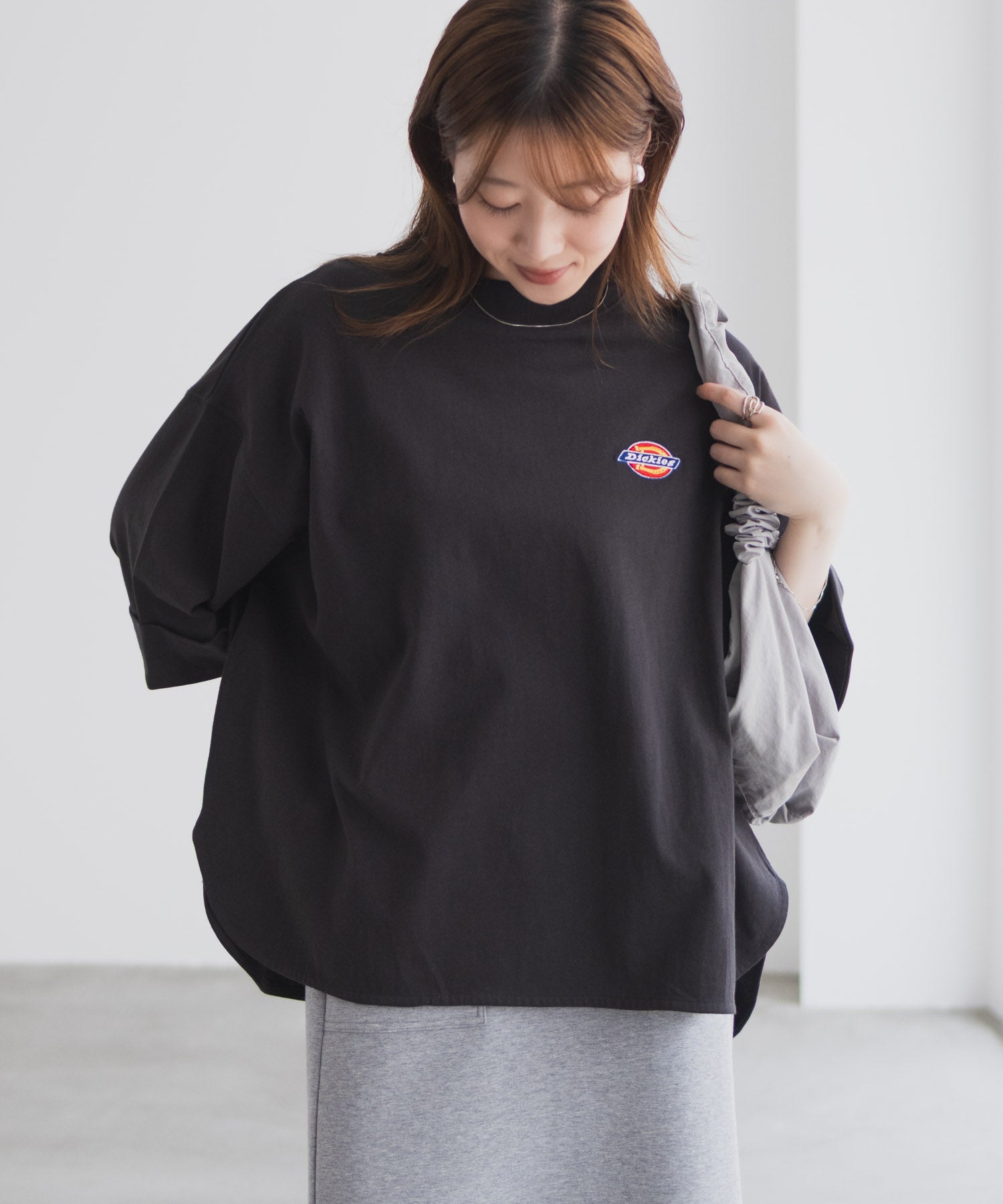 ディッキーズ Dickies 刺繍6分袖ロールアップTシャツ （グレージュ） グレージュ