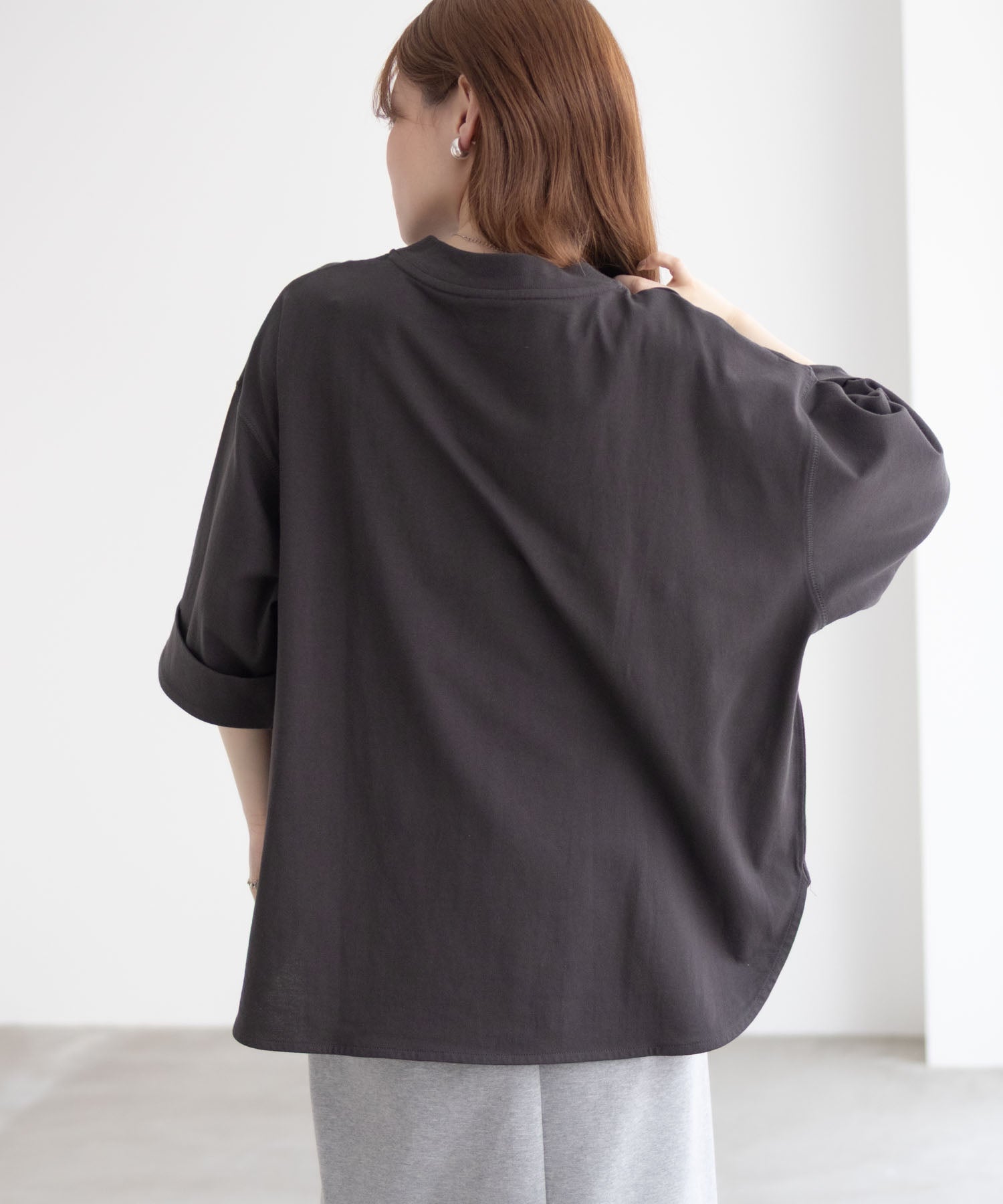 ディッキーズ Dickies 刺繍6分袖ロールアップTシャツ （グレージュ） グレージュ