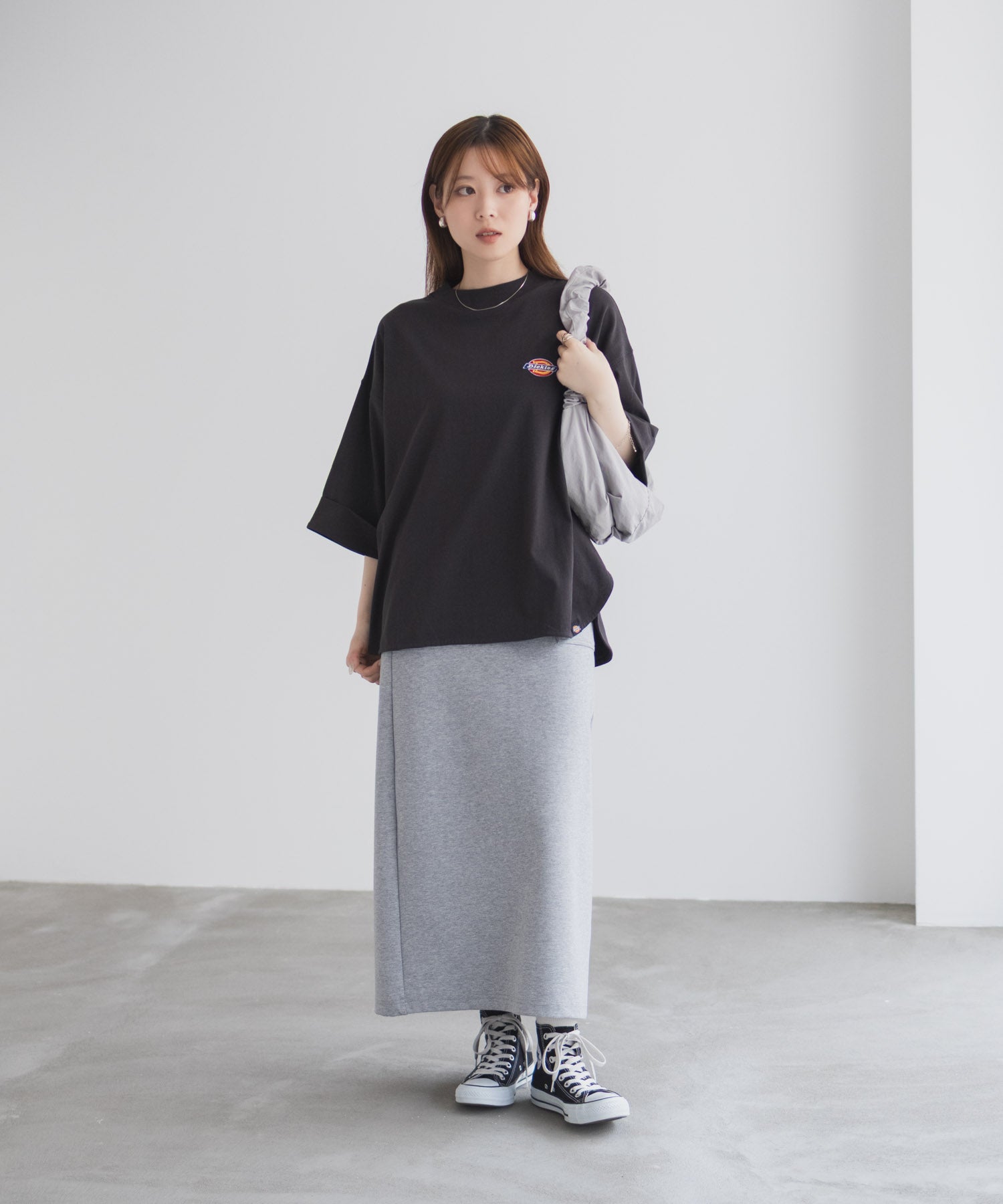 ディッキーズ Dickies 刺繍6分袖ロールアップTシャツ （グレージュ） グレージュ