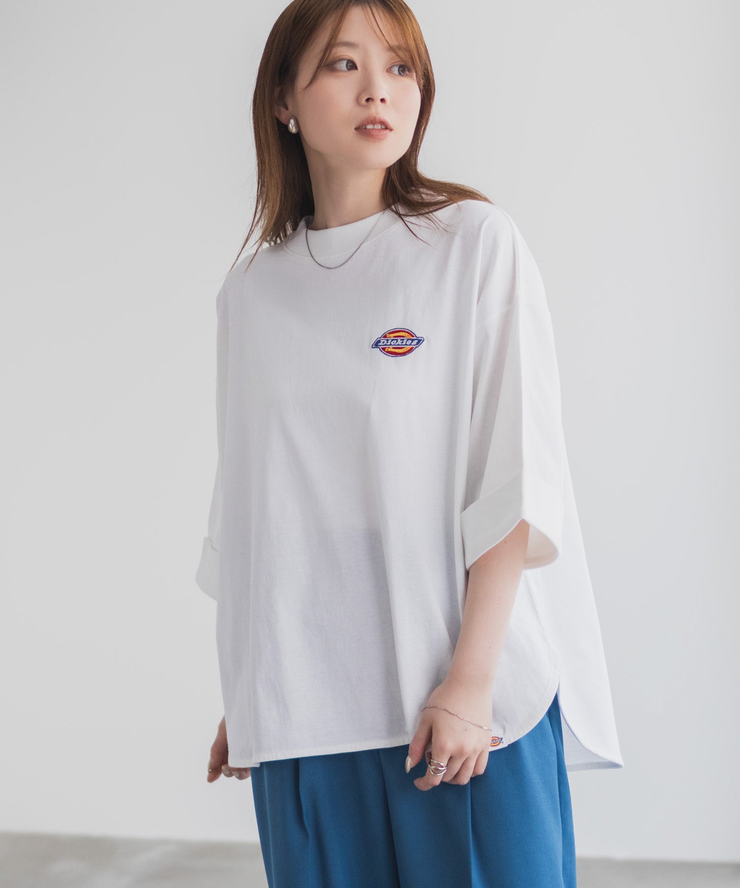 ディッキーズ Dickies 刺繍6分袖ロールアップTシャツ （グレージュ） グレージュ