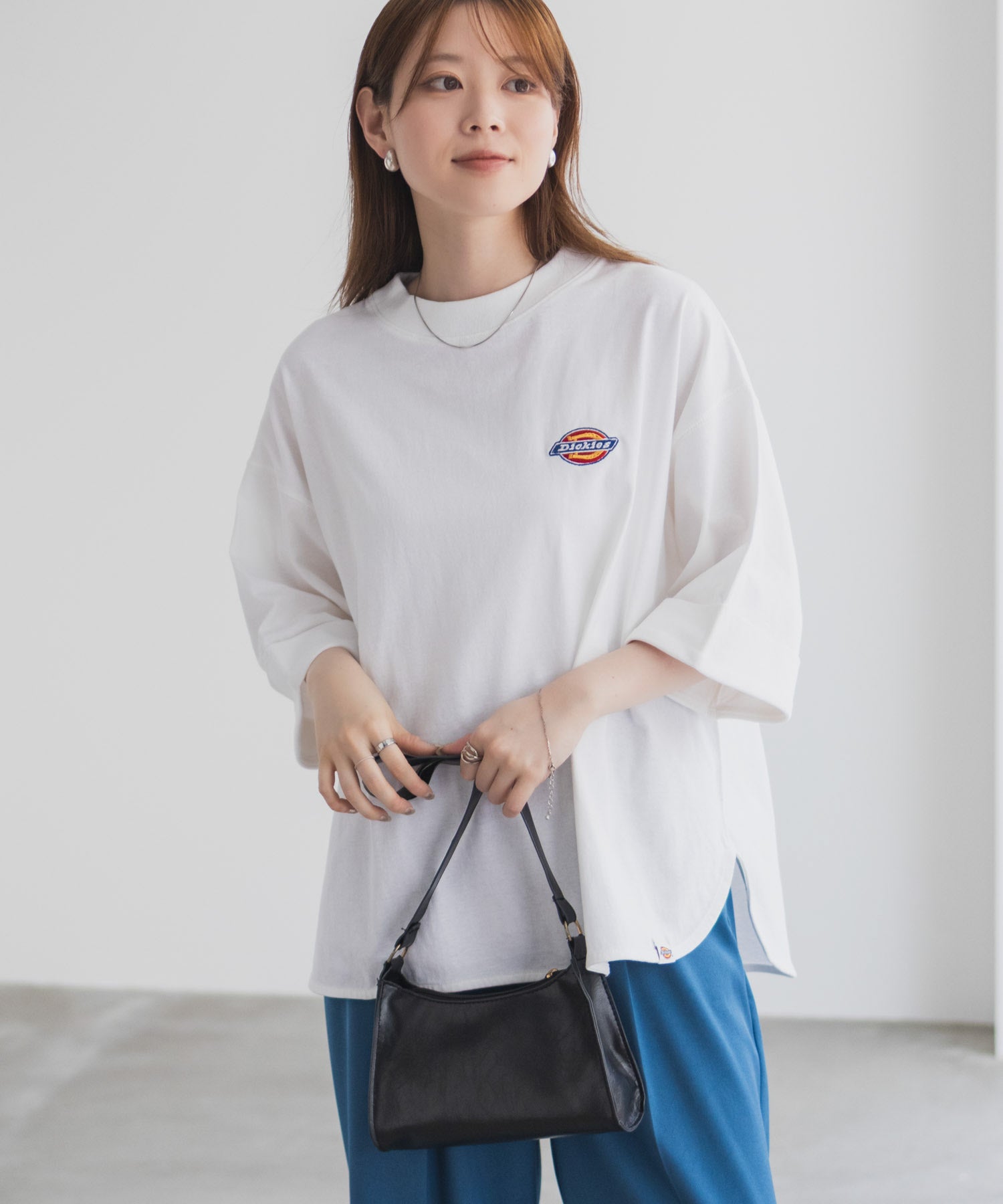 ディッキーズ Dickies 刺繍6分袖ロールアップTシャツ （グレージュ） グレージュ