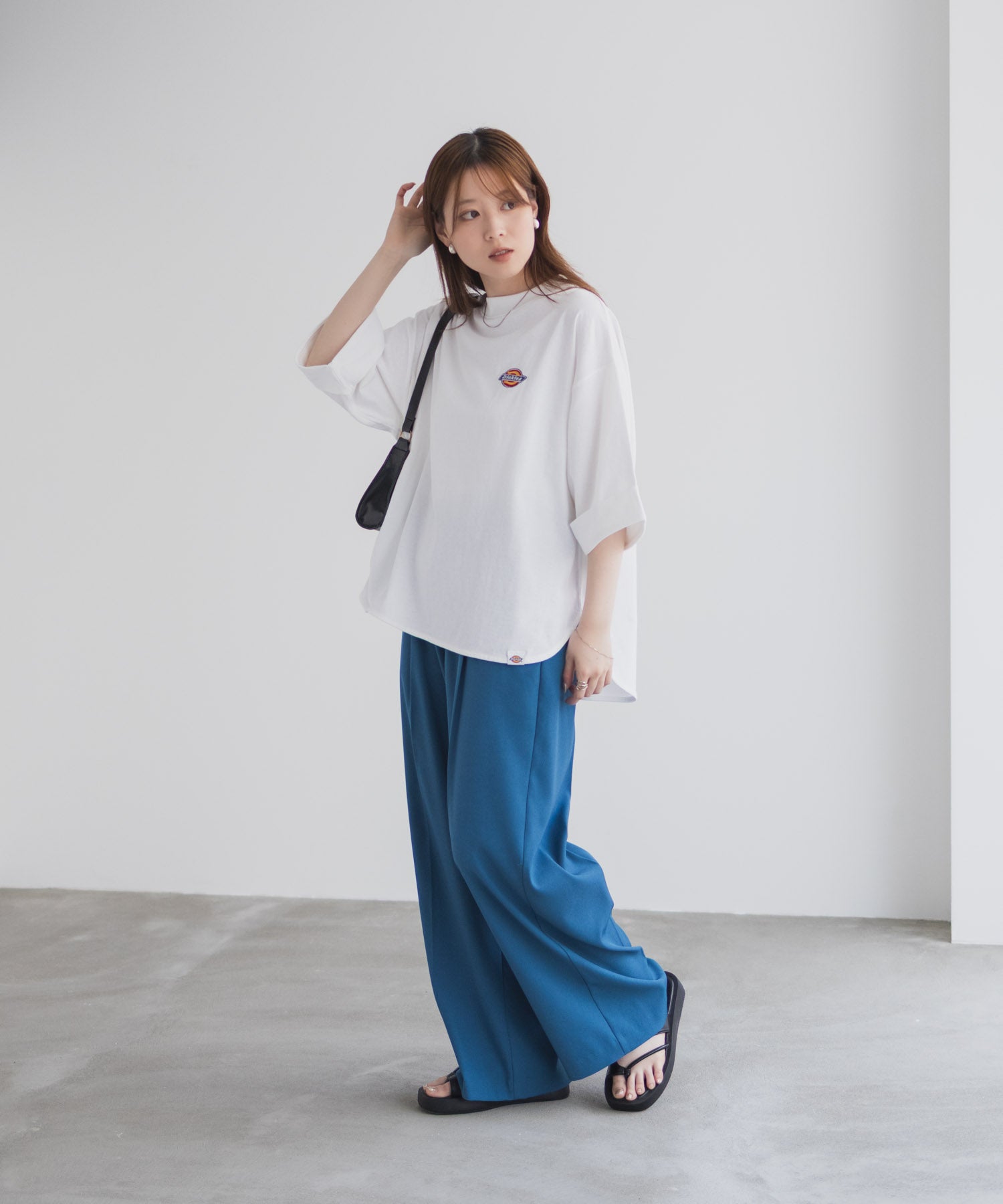 ディッキーズ Dickies 刺繍6分袖ロールアップTシャツ （グレージュ） グレージュ