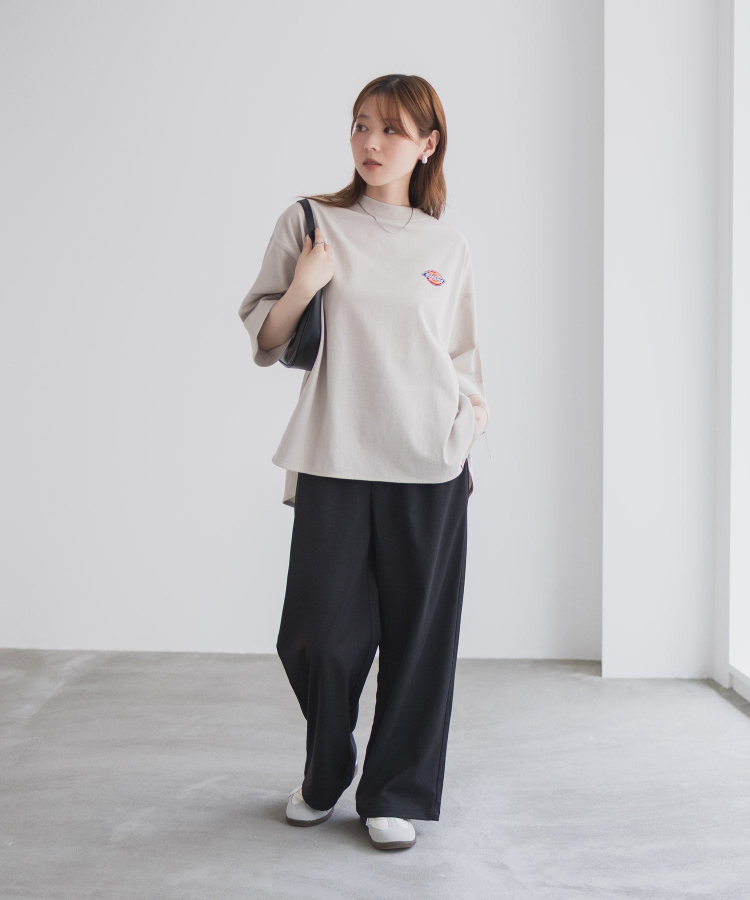 ディッキーズ Dickies 刺繍6分袖ロールアップTシャツ （グレージュ） グレージュ