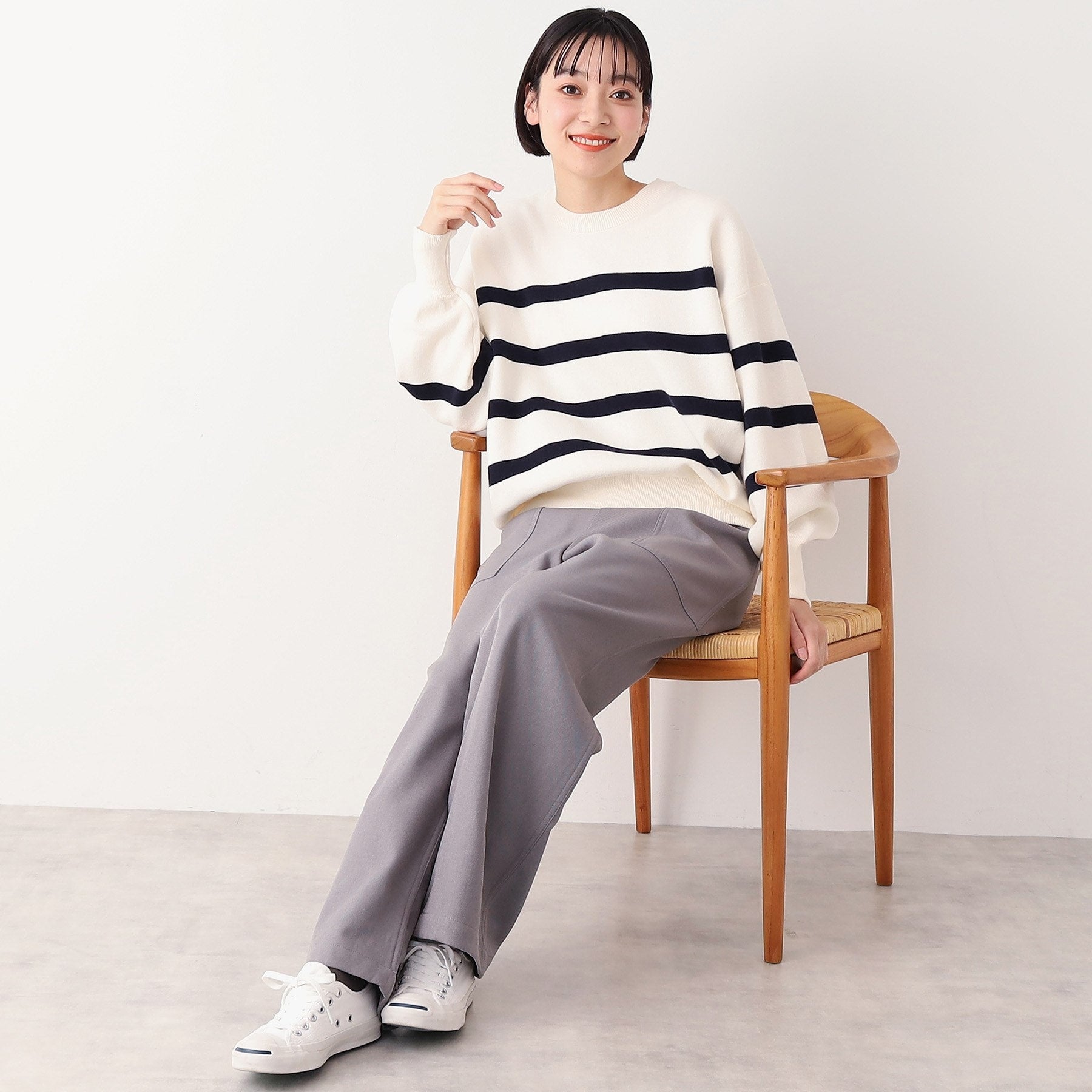 デッサン Dessin 【洗える】クルーネックボーダープルオーバー（XS～L） （ネイビー(394)） ネイビー(394)