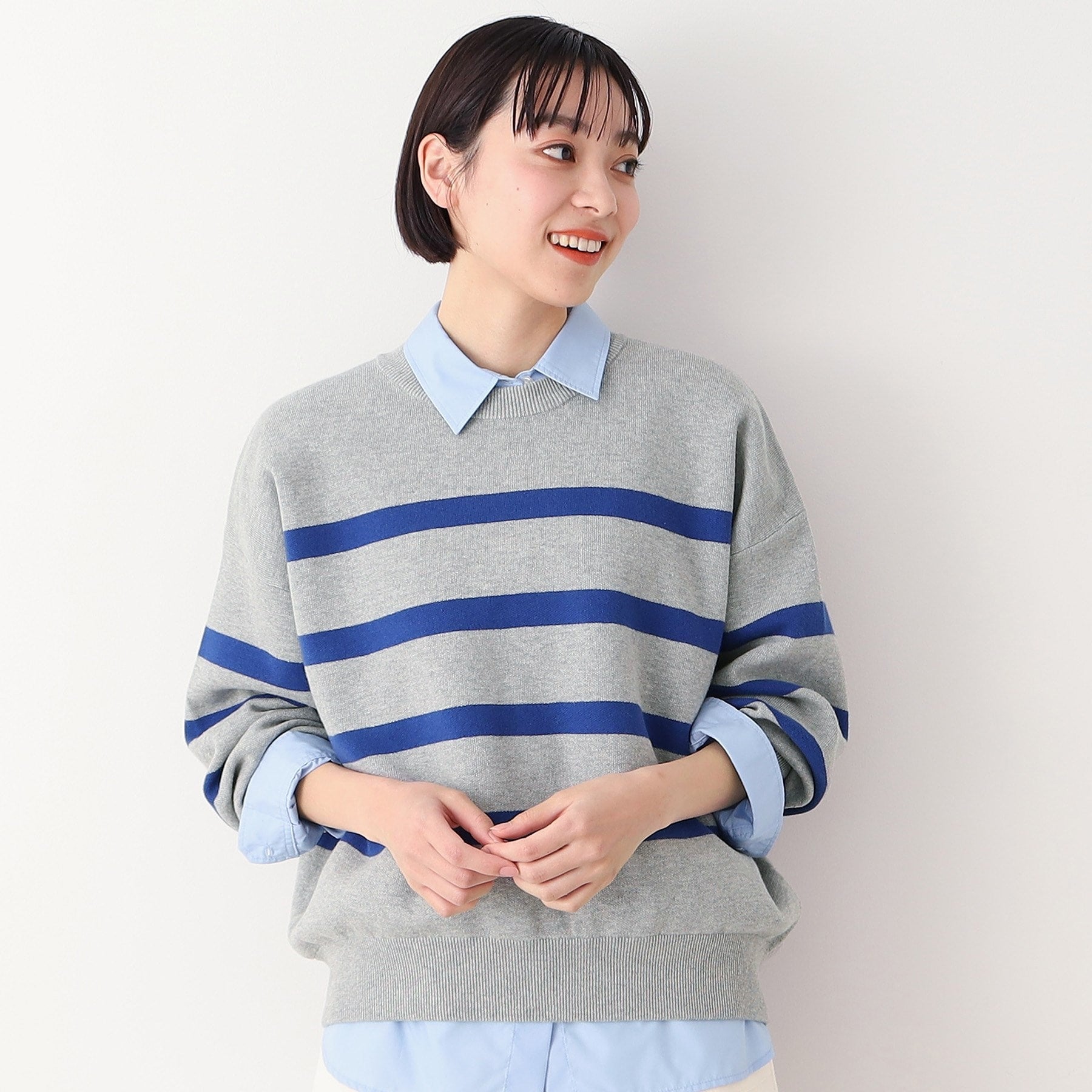 デッサン Dessin 【洗える】クルーネックボーダープルオーバー（XS～L） （ブルー(392)） ブルー(392)