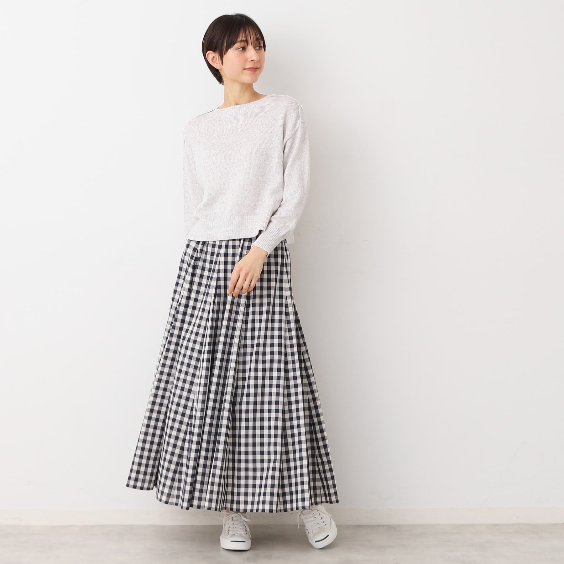 デッサン Dessin 【春色登場・ウエストゴム】映えチェックスカート（XS～L） （サックスブルー(290)） サックスブルー(290)