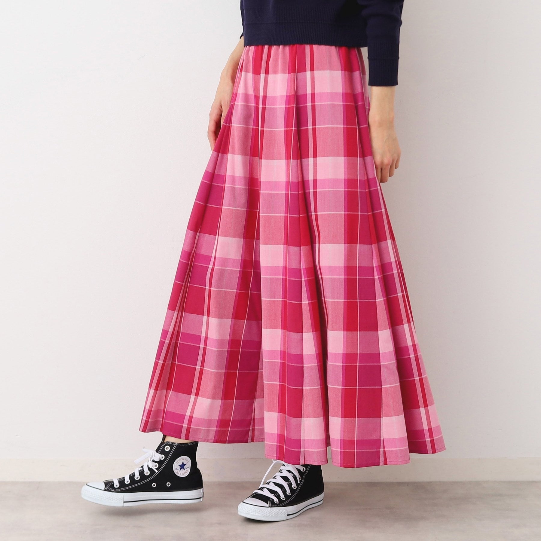 デッサン Dessin 【春色登場・ウエストゴム】映えチェックスカート（XS～L） （サックスブルー(290)） サックスブルー(290)