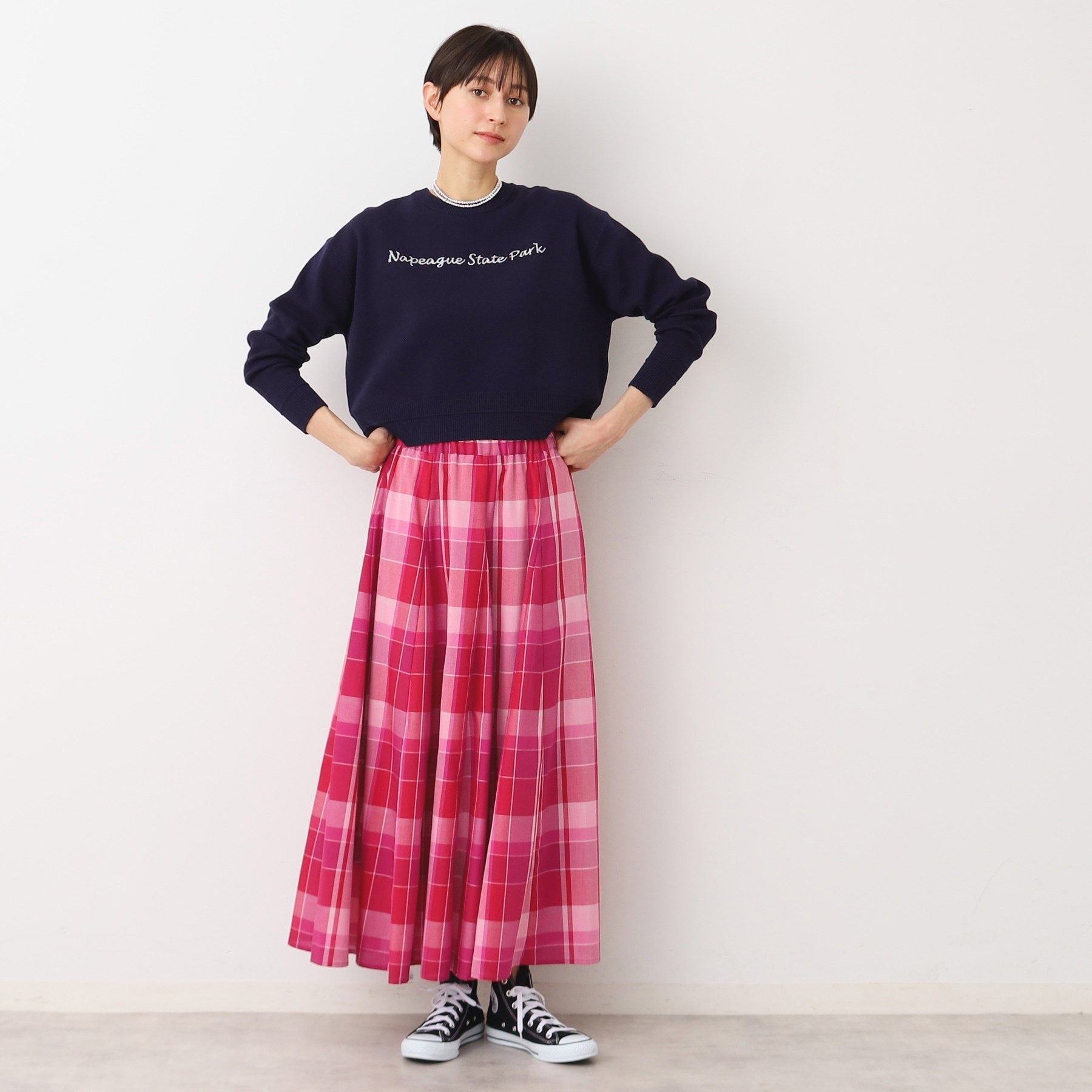 デッサン Dessin 【春色登場・ウエストゴム】映えチェックスカート（XS～L） （サックスブルー(290)） サックスブルー(290)