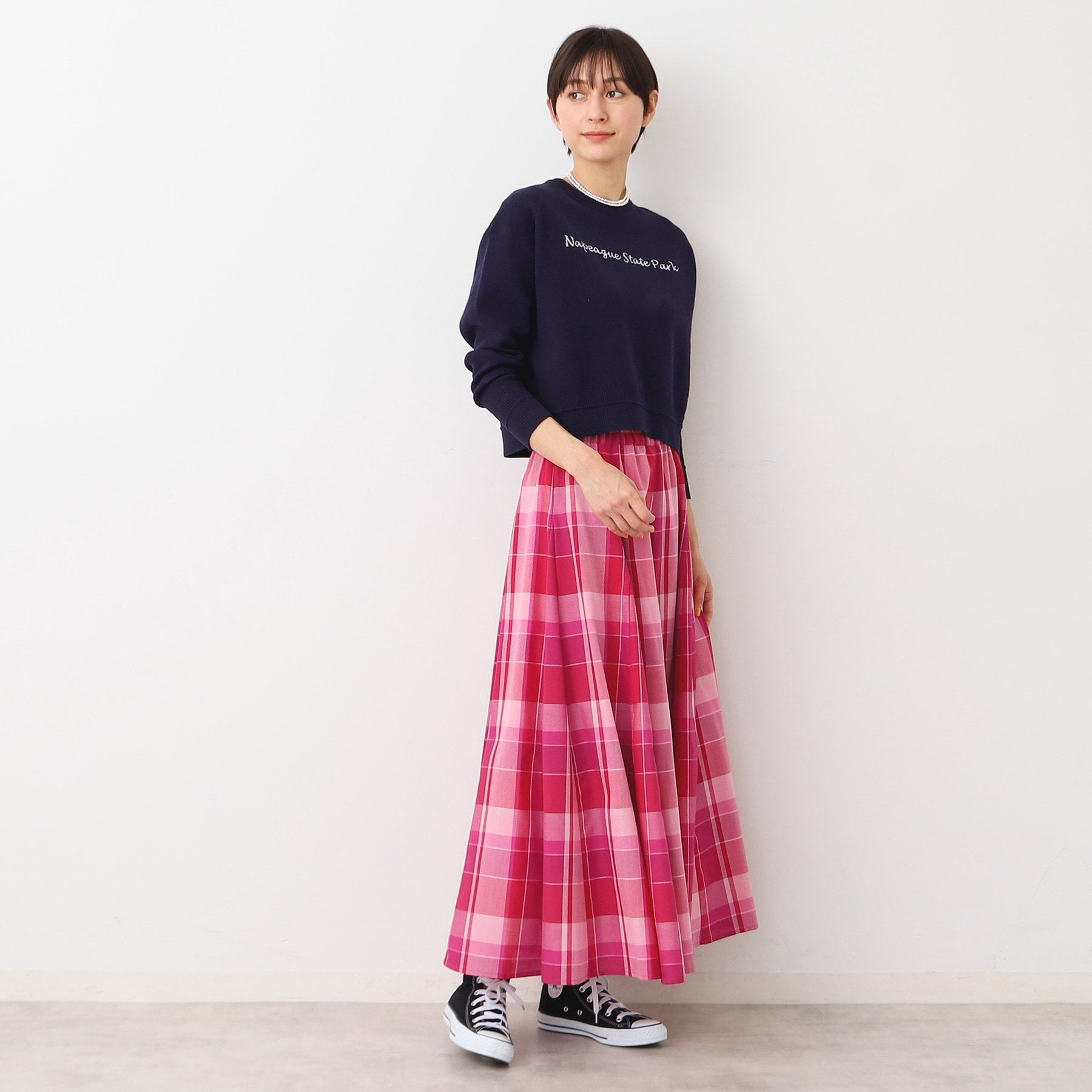 デッサン Dessin 【春色登場・ウエストゴム】映えチェックスカート（XS～L） （サックスブルー(290)） サックスブルー(290)