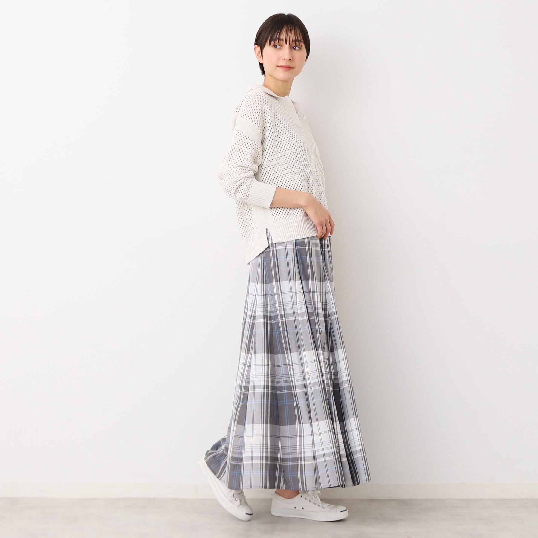 デッサン Dessin 【春色登場・ウエストゴム】映えチェックスカート（XS～L） （サックスブルー(290)） サックスブルー(290)