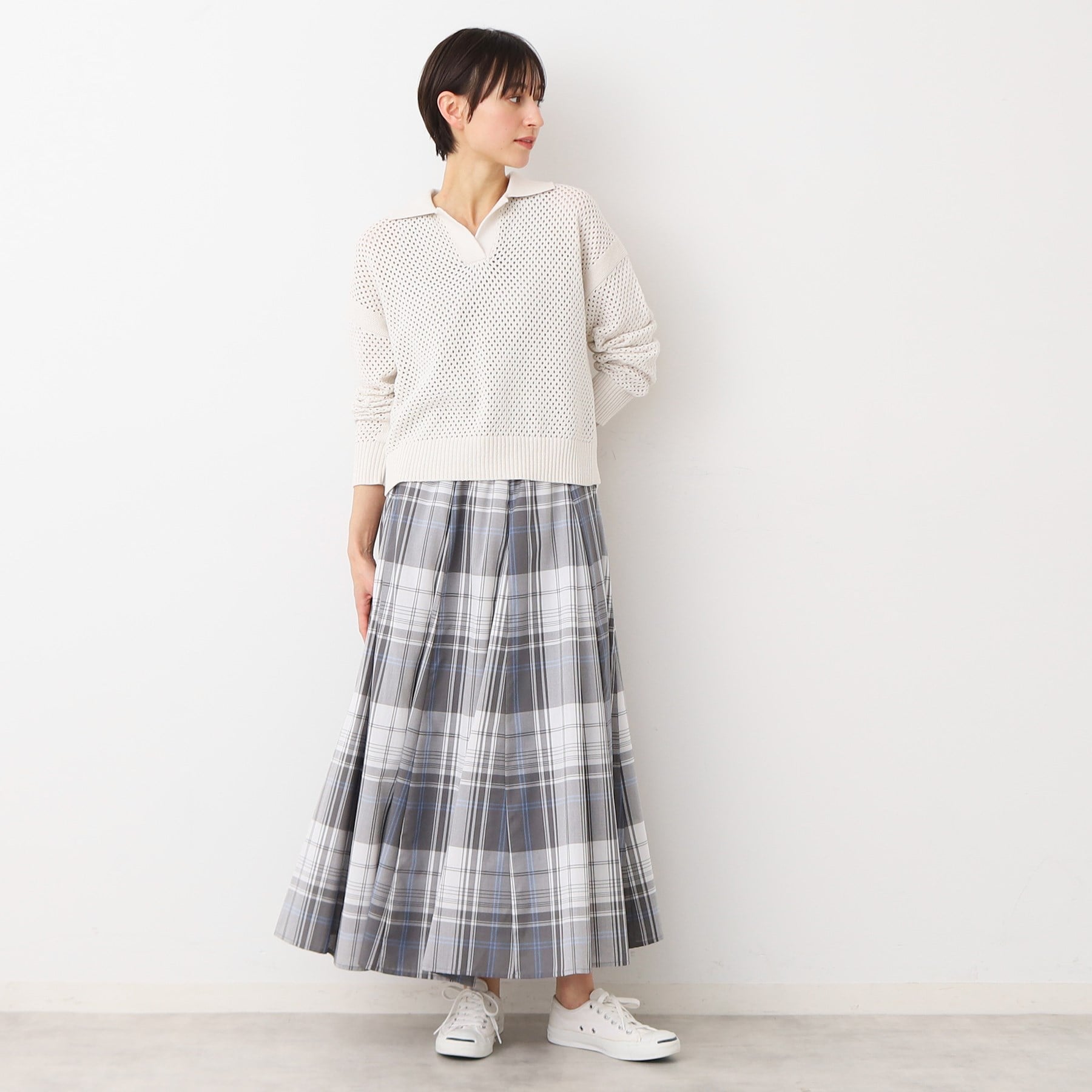 デッサン Dessin 【春色登場・ウエストゴム】映えチェックスカート（XS～L） （サックスブルー(290)） サックスブルー(290)
