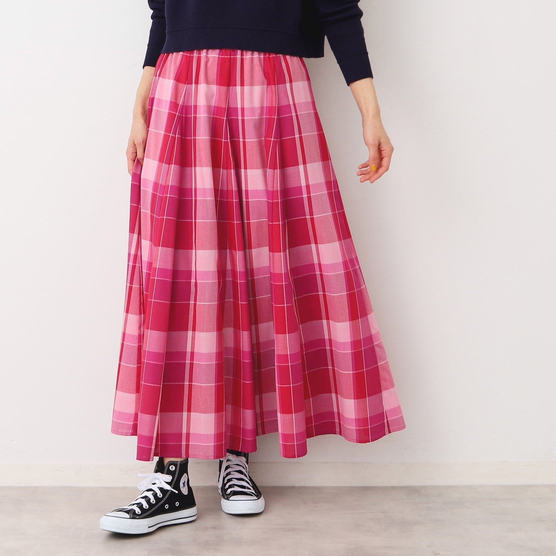 デッサン Dessin 【春色登場・ウエストゴム】映えチェックスカート（XS～L） （サックスブルー(290)） サックスブルー(290)