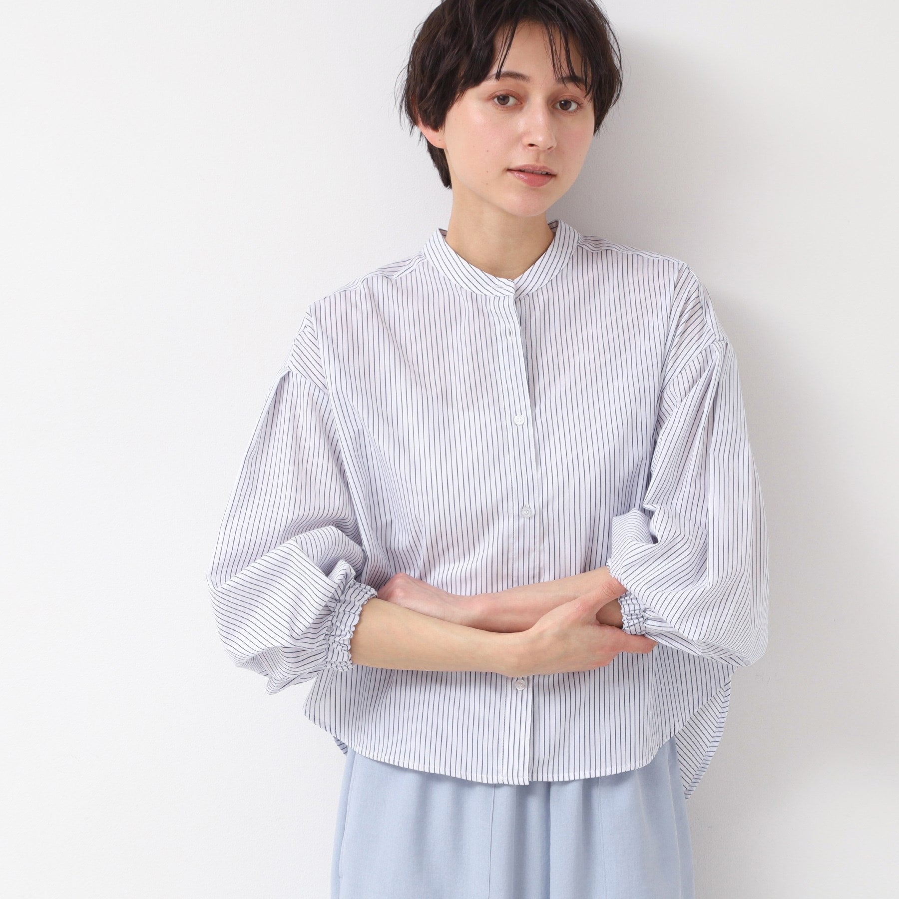 デッサン Dessin 【洗える】バンドカラーシャツ（XS～L） （ホワイト(301)） ホワイト(301)