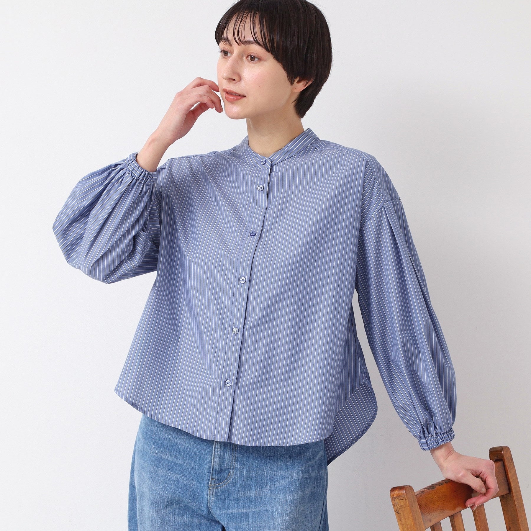 デッサン Dessin 【洗える】バンドカラーシャツ（XS～L） （ブルー(392)） ブルー(392)